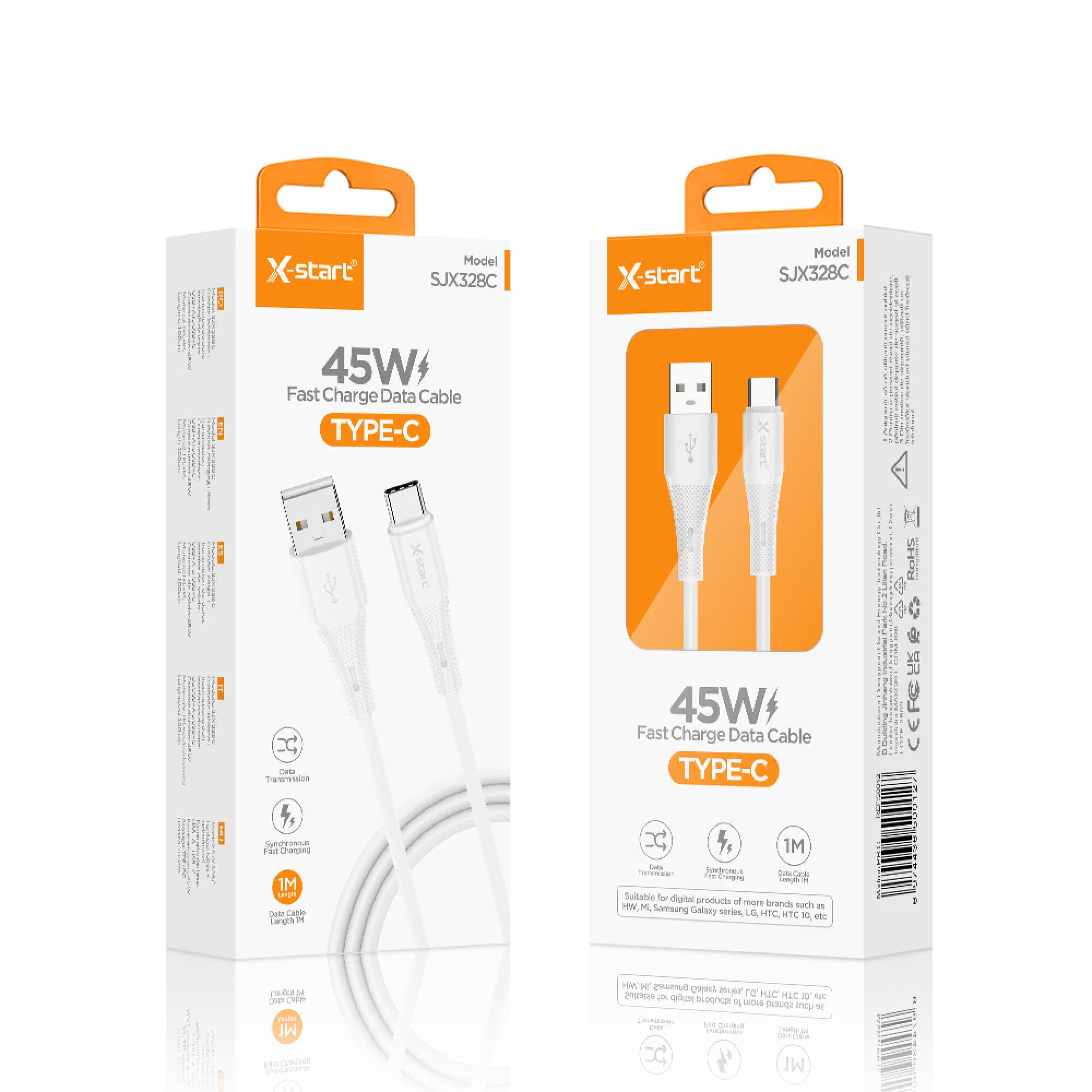 X-Start (SJX328C) - Cablu Date si Incarcare, USB-A la USB-C,45W,1m, White 1