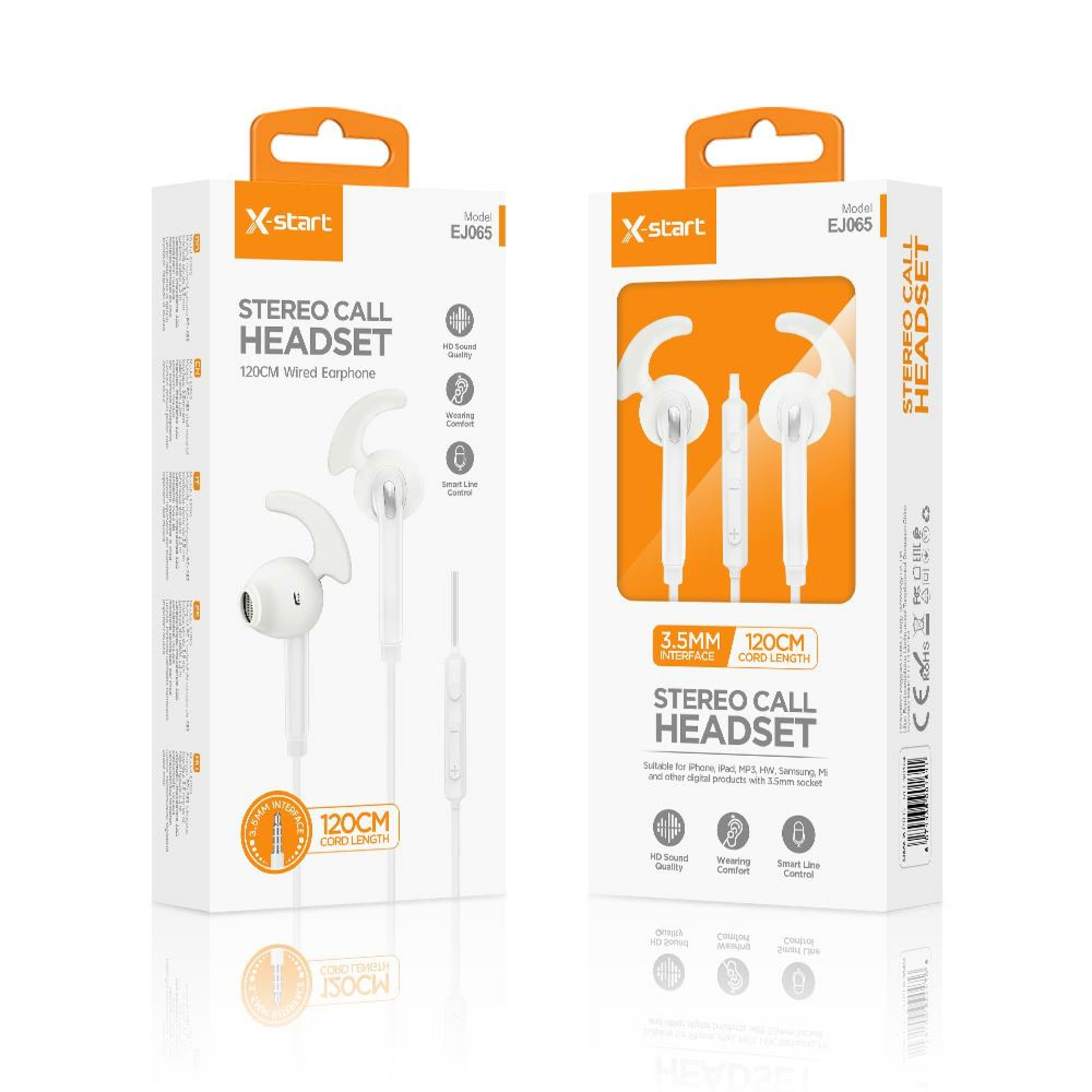 X-Start (EJ065) - Casti cu Fir, In Ear, 3.5mm, 1.2m, Mic &amp; Volume Key, Galaxy Series, White 1