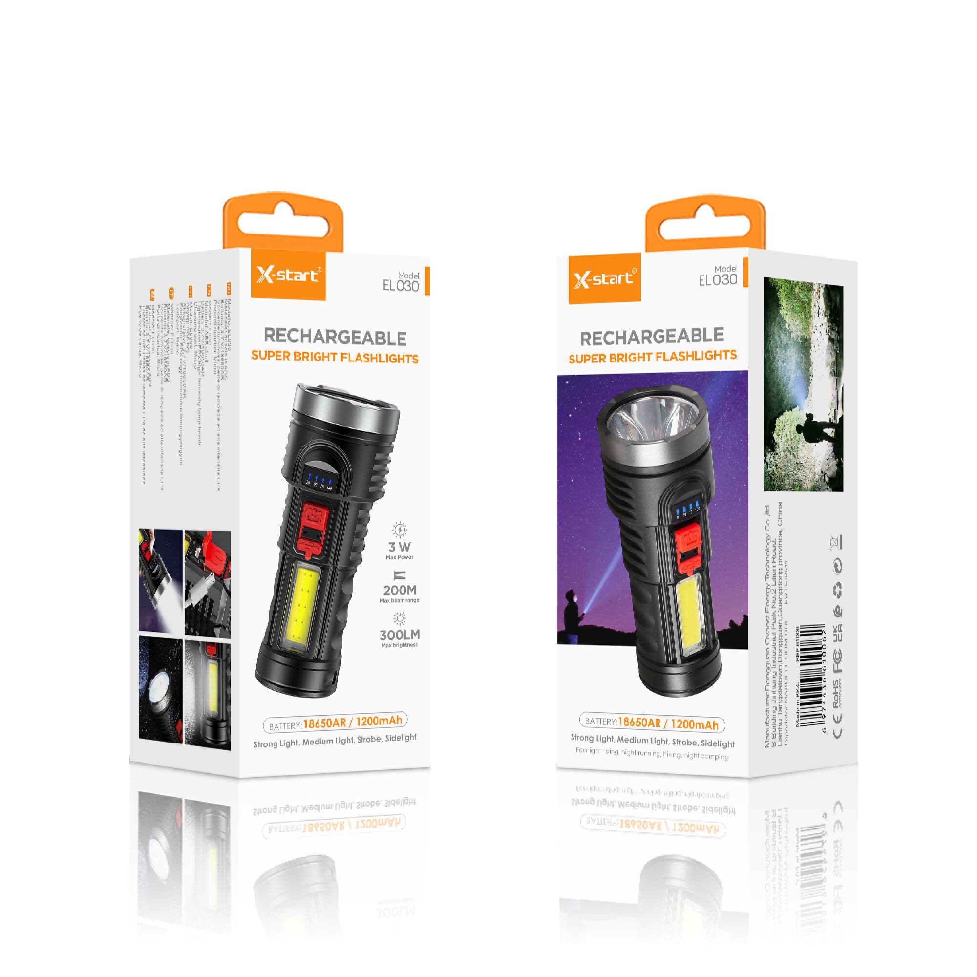 X-start (EL030) - Lanterna LED, Zoom radius 200m, 1200mAh, 3W, Black 1