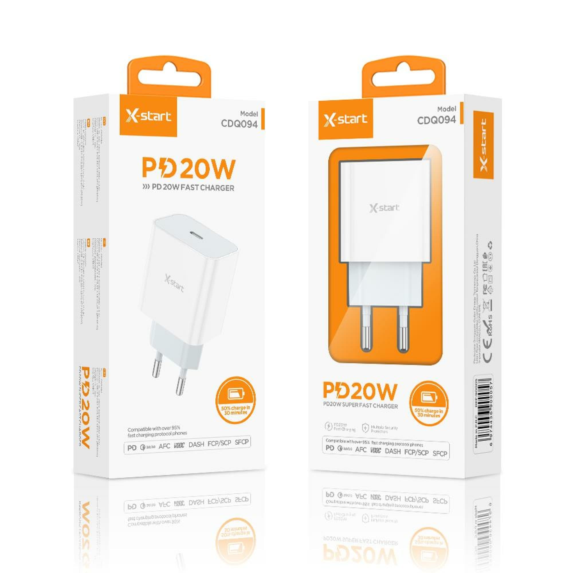 X-Start (CDQ090) - Incarcator Priza, PD20W, 3A, 1xUSB-C, FastCharging, White 1