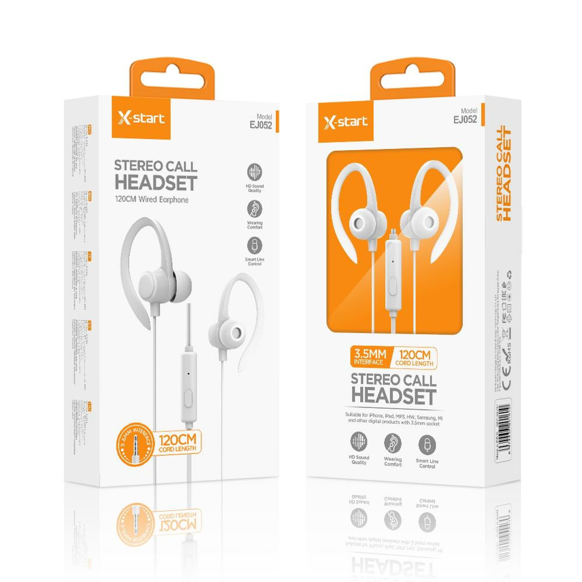 X-Start (EJ052) - Casti cu Fir, In Ear, 3.5mm, 1.2m, Mic &amp; Volume Key, Tiny, White 1