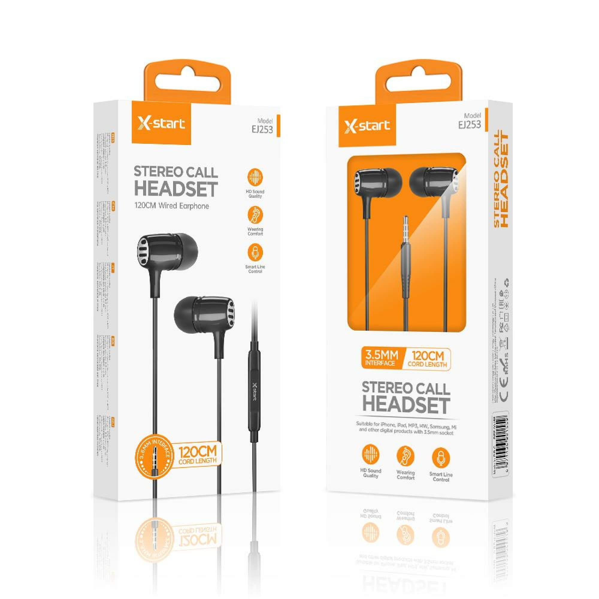 X-Start (EJ253) - Casti cu Fir, In Ear, 3.5mm, 1.2m, Mic &amp; Volume Key, Balck 1