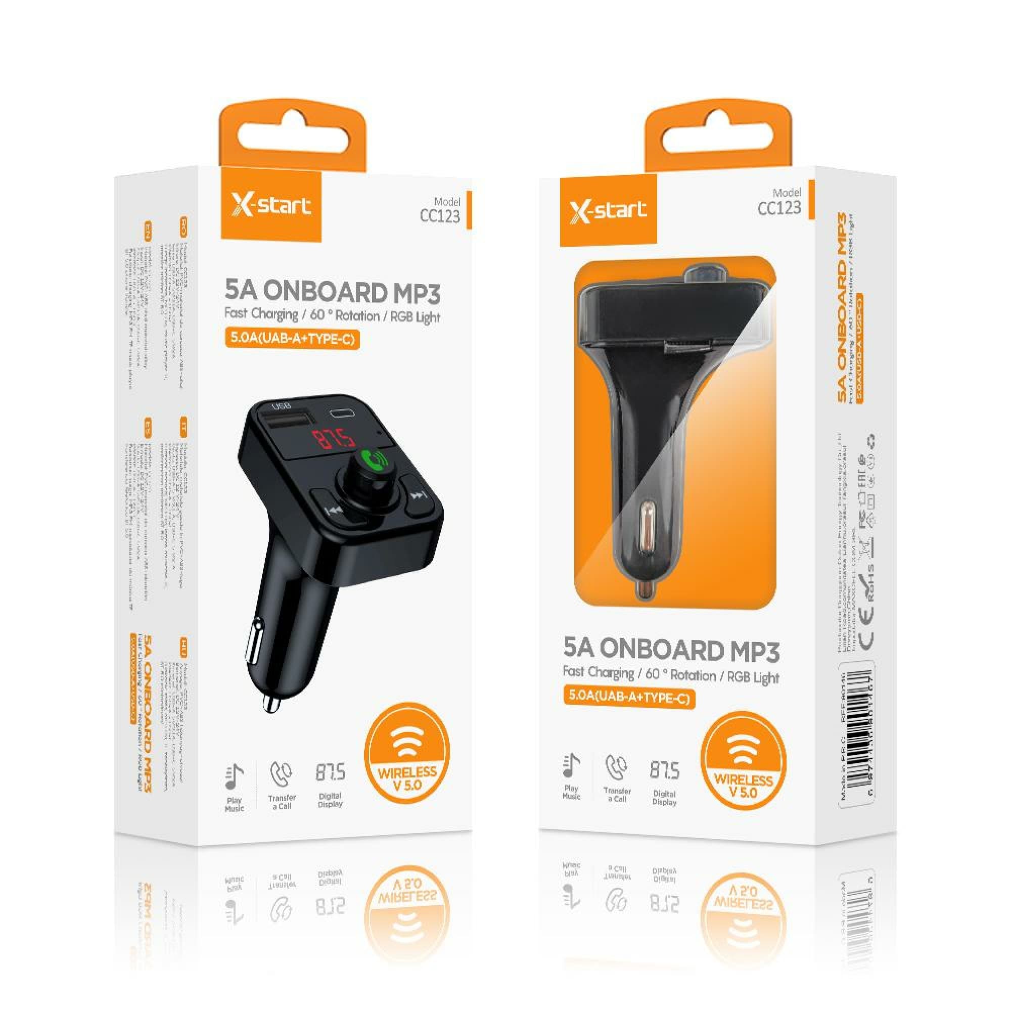 X-Start (CC123) - Modulator FM, 18W, 1xUSB-C, 1xUSB-A,5A, Black 1