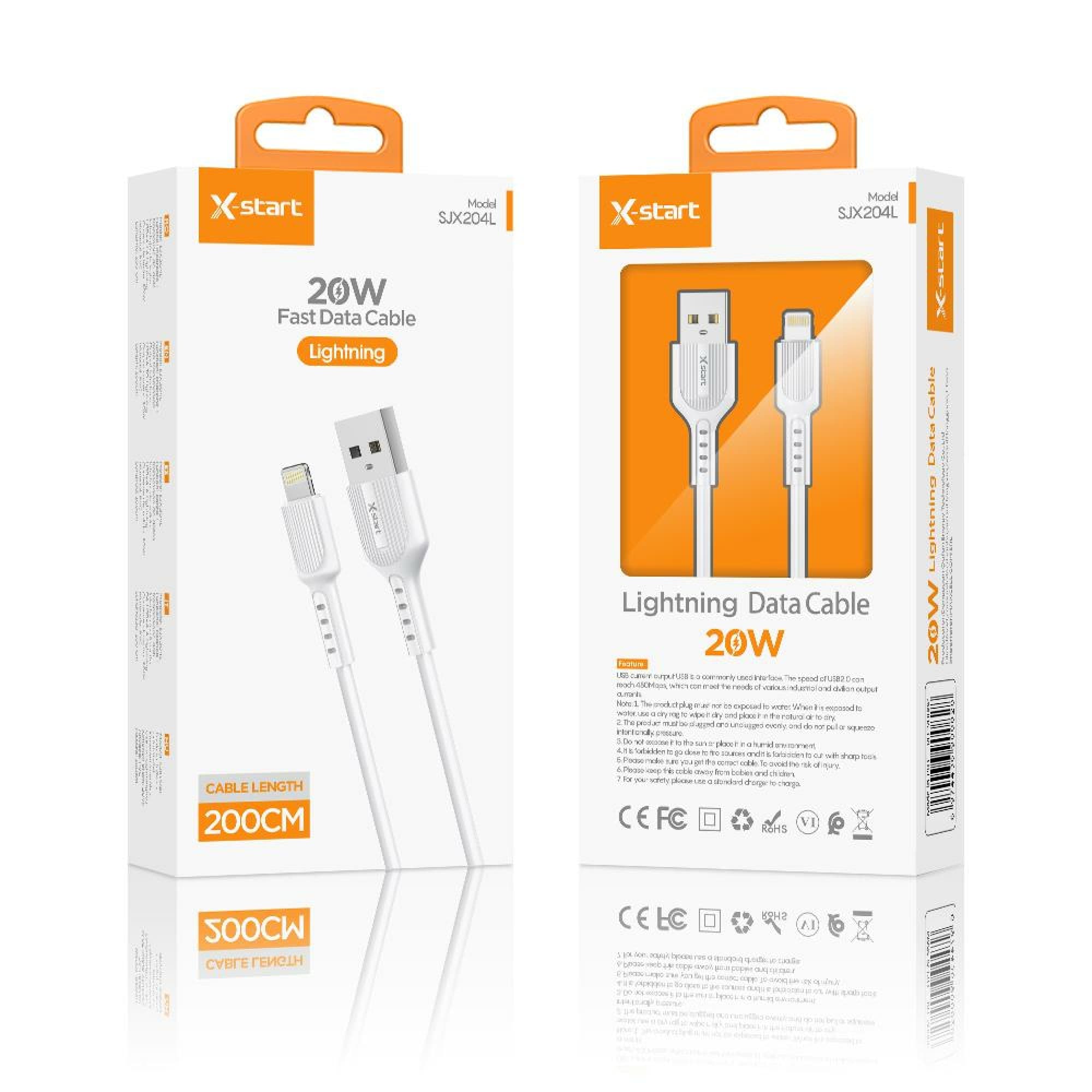 X-Start (SJX204L) - Cablu Date si Incarcare, USB-A la Lightning, 20W, 1m, Basic Texture, White 1