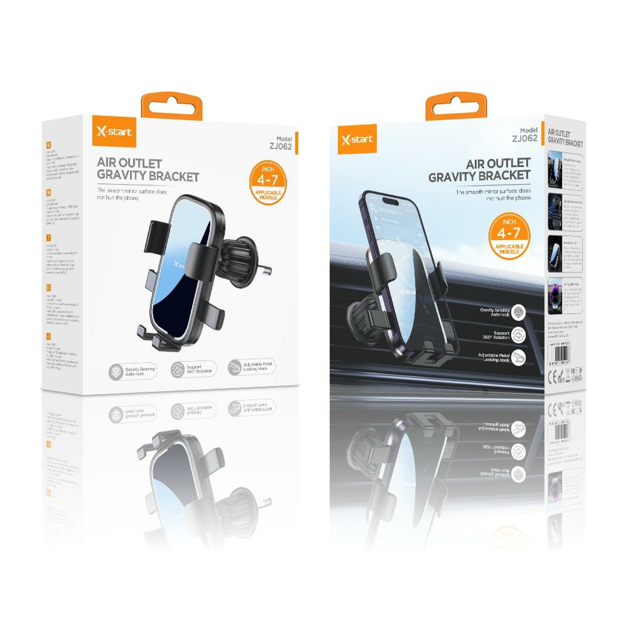 X-Start (ZJ062) - Suport Auto, montaj Ventilatie, 360°, Cleme, Metall Lock, Black 1