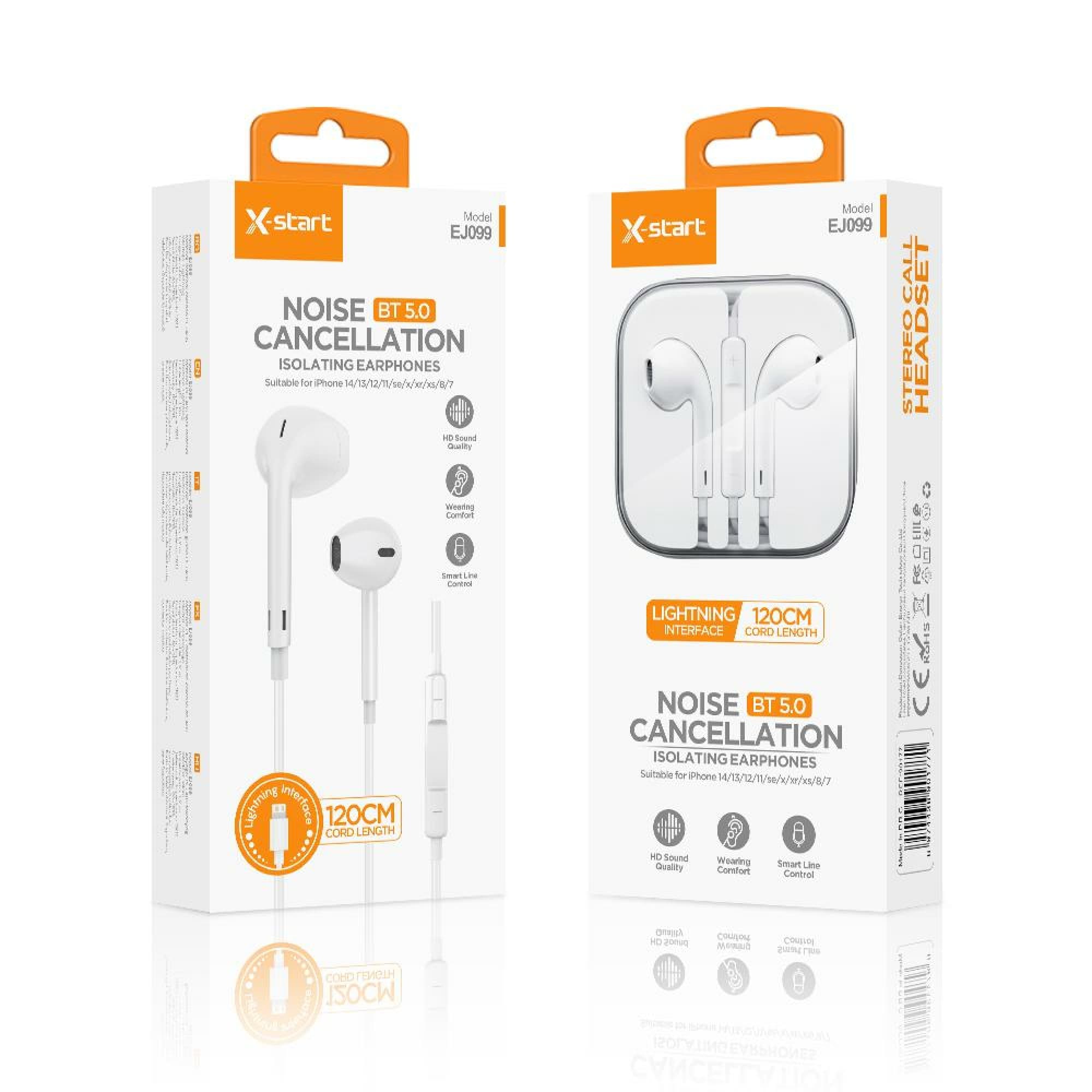 X-Start (EJ099i) - Casti cu Fir, In Ear, 3.5mm, 1.2m, Mic &amp; Volume Key, Bluetooth Conect, White 1