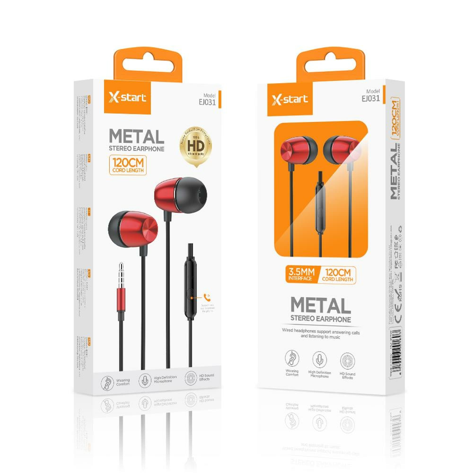X-Start (EJ031) - Casti cu Fir, In Ear, 3.5mm, 1.2m, Mic &amp; Volume Key, Red 1