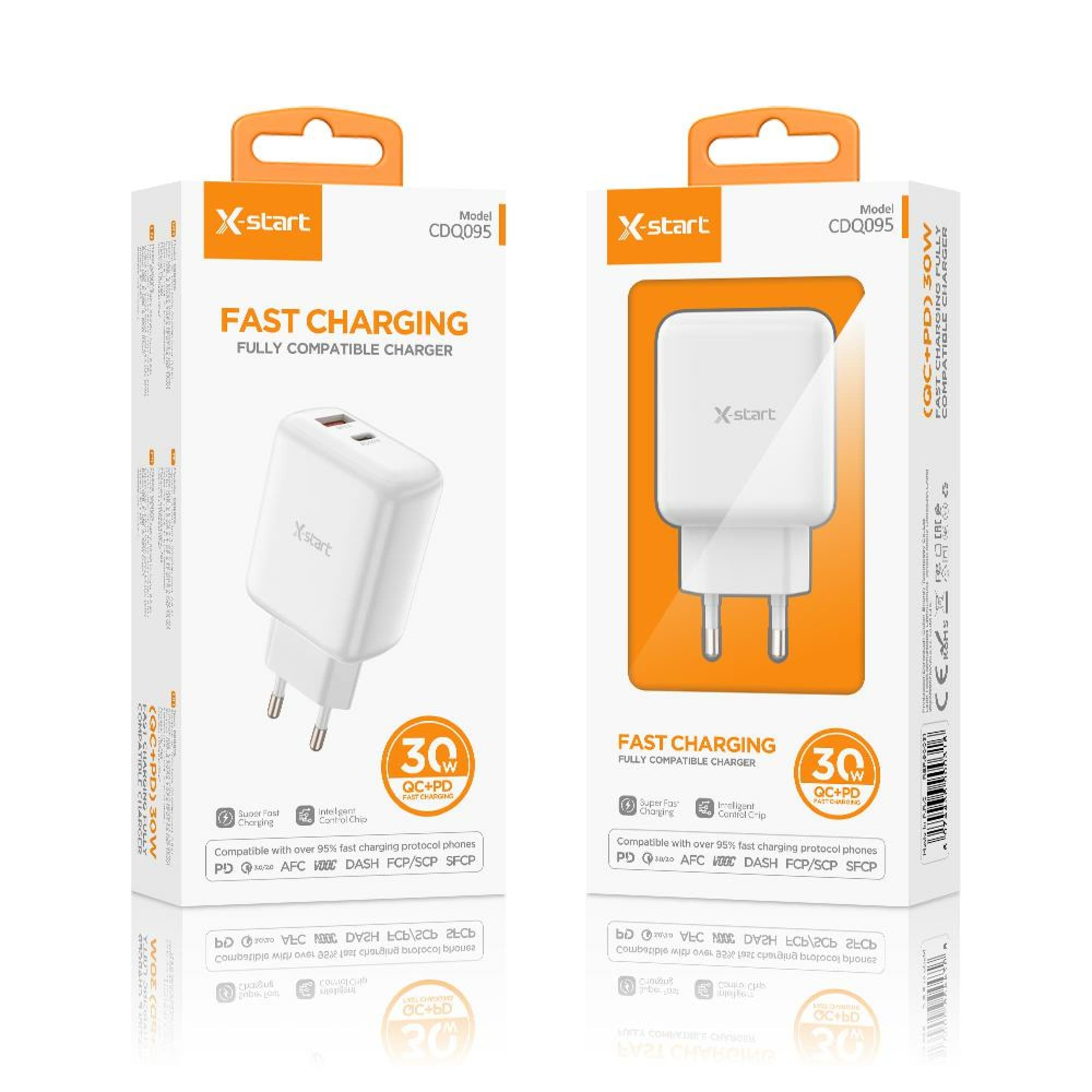 X-Start (CDQ095) - Incarcator Priza, 1xUSB-C, PD30W, 1xUSB-A, 18W, QC3.0, SuperFast, White 1
