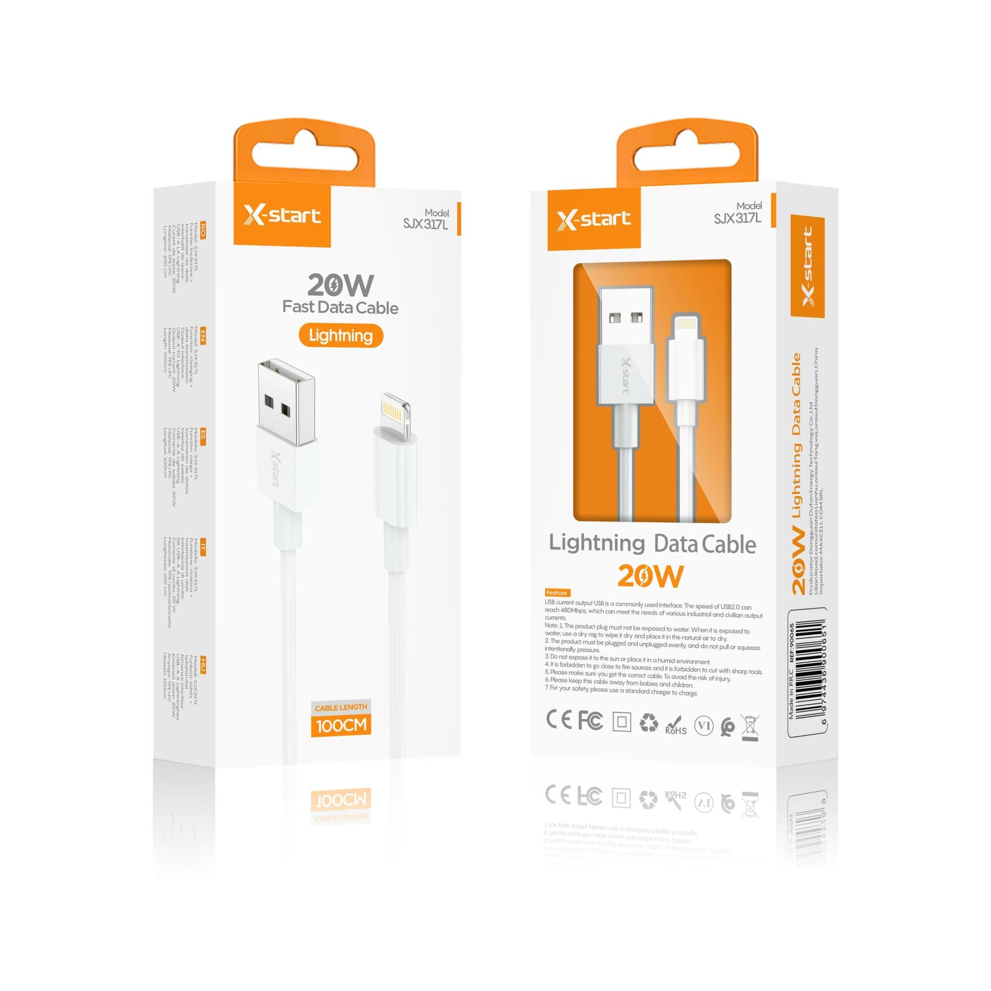 X-Start (SJX317L) - Cablu Date si Incarcare, USB-A la Lightning, 20W, 1m, White 1