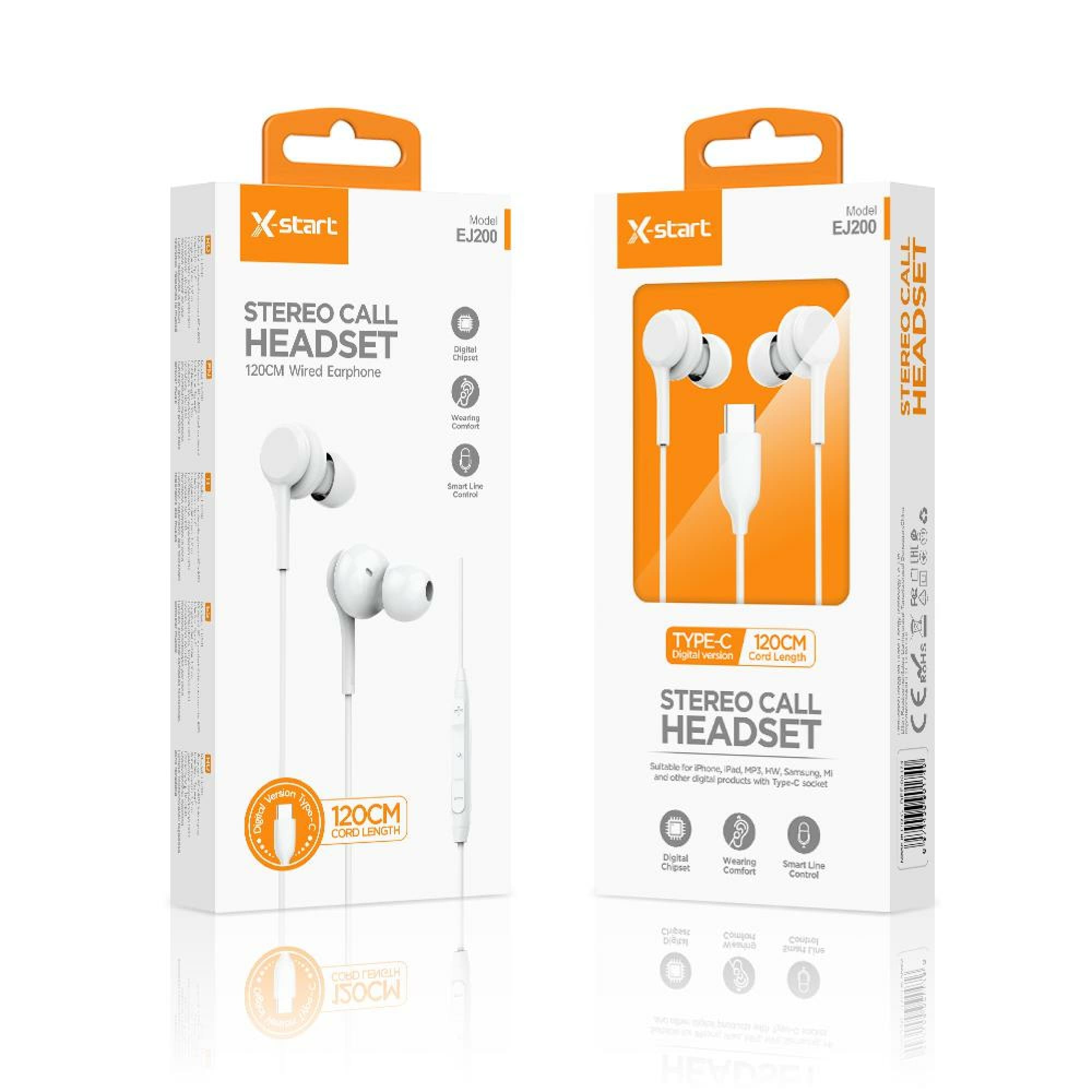 X-Start (EJ200) - Casti cu Fir, In Ear, USB-C, 1.2m, Mic &amp; Volume Key, Classic Series, White 1