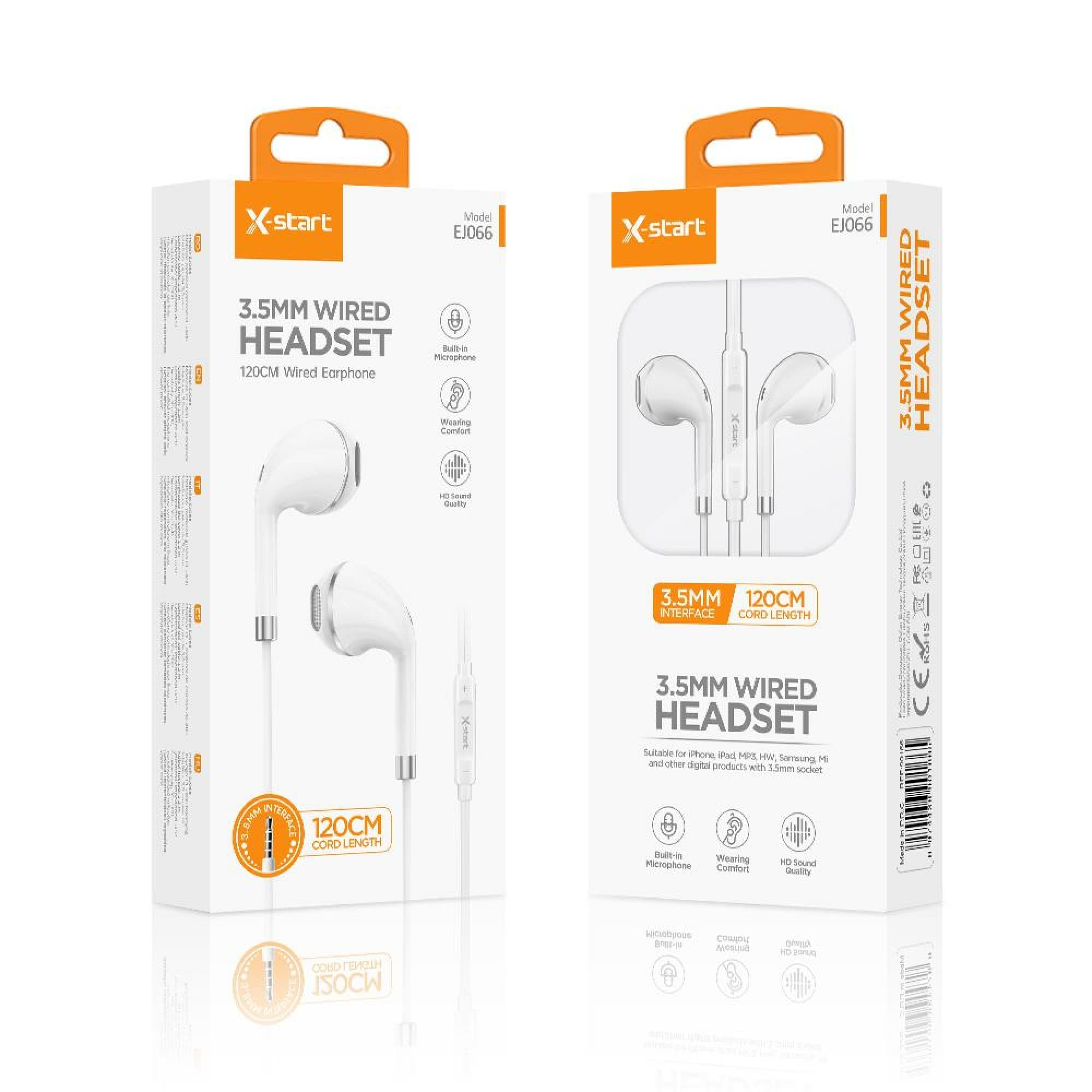 X-Start (EJ066) - Casti cu Fir, In Ear, 3.5mm, 1.2m, Mic &amp; Volume Key, Crystal, White+Silver 1