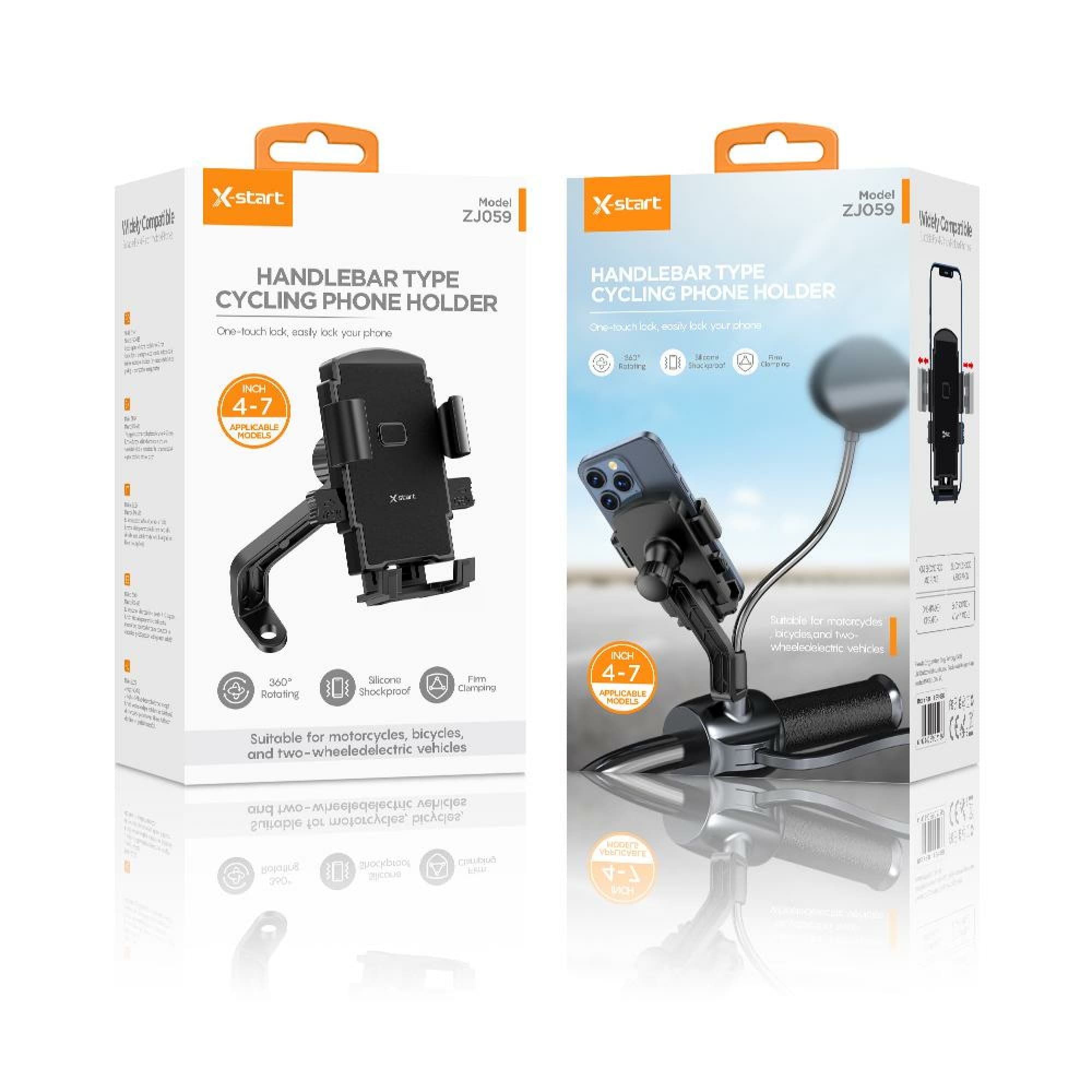 X-Start (ZJ059) - Suport Moto/Bike, cu cleme laterale, 360°, Lock Button, Black 1