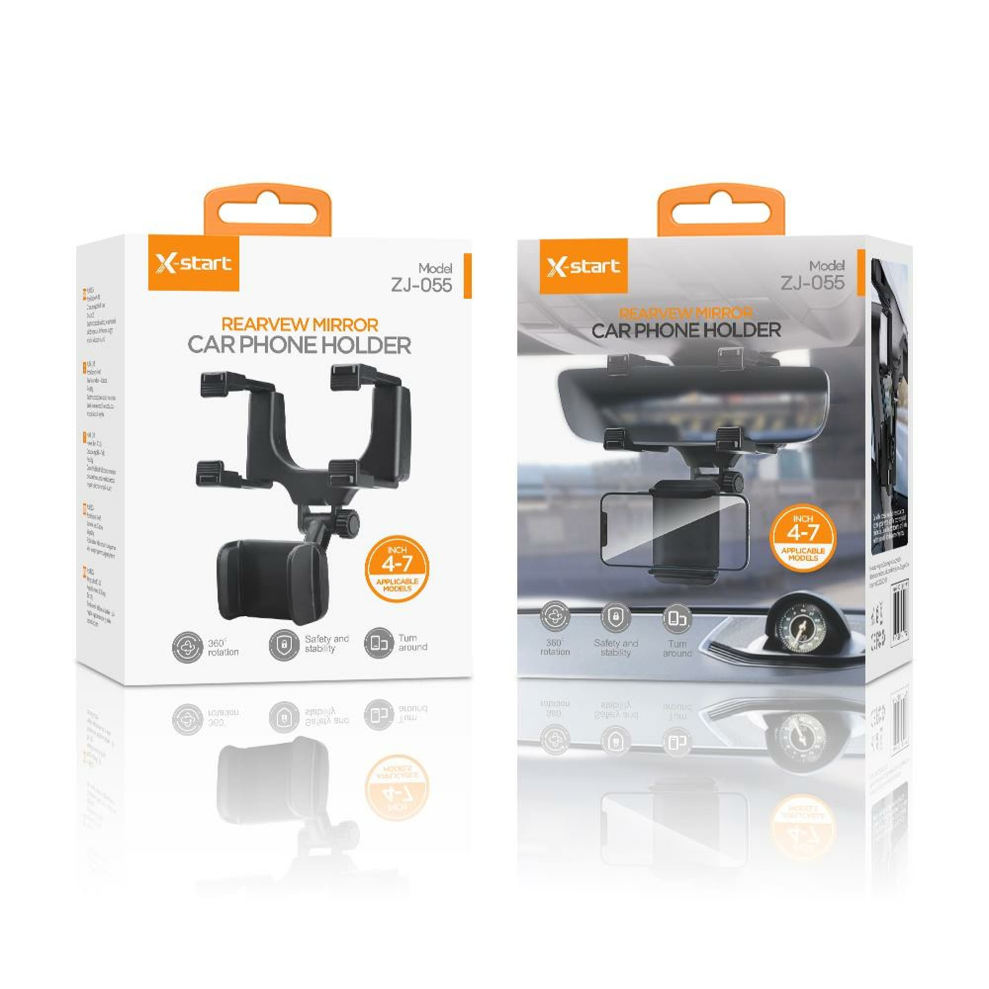 X-Start (ZJ055) - Suport Auto, montaj oglinda, 360°, Cleme laterale, Black 1