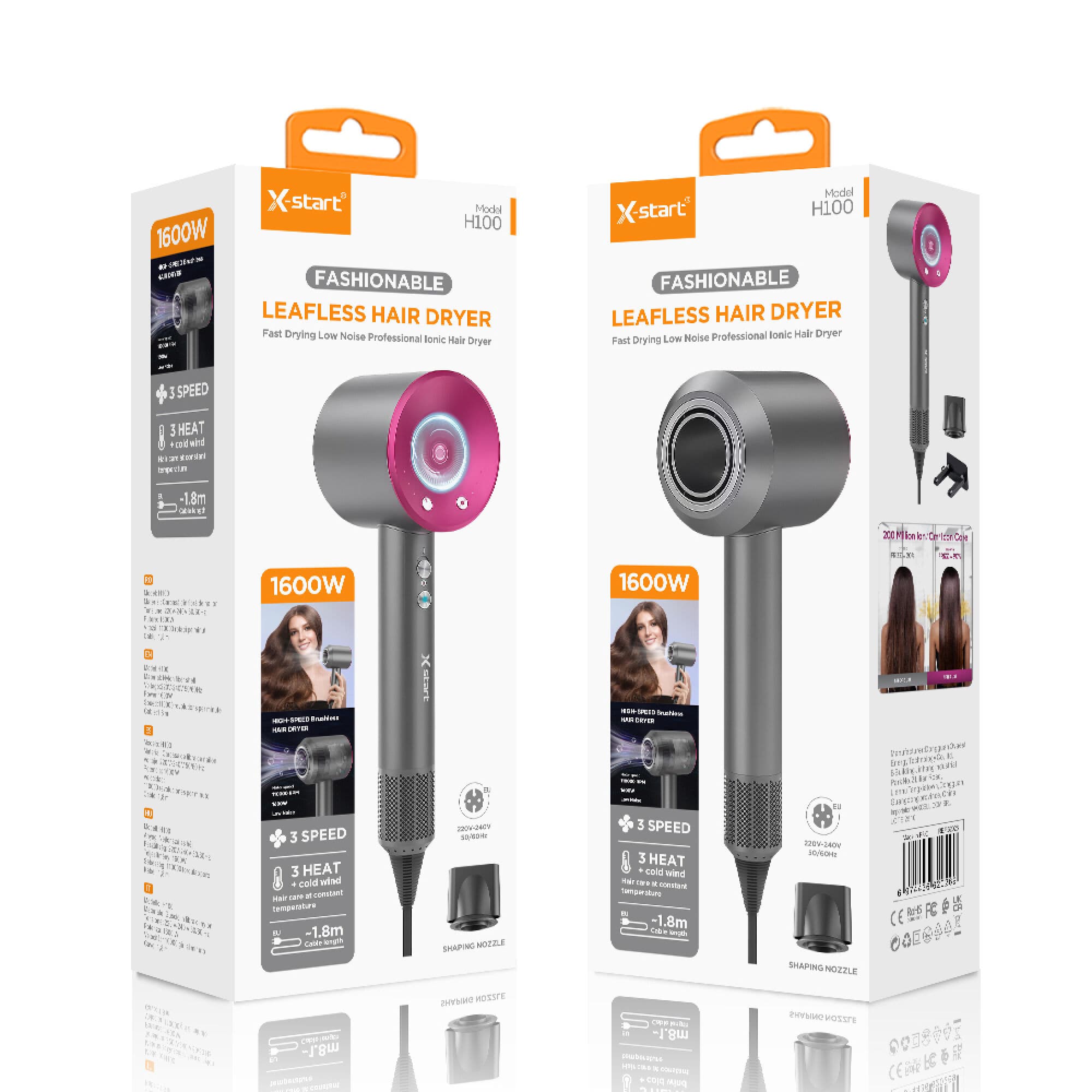 X-Start (H100) - Uscator de par, Smart, 3 viteze, HighSpeed, 1600W, Gray 1