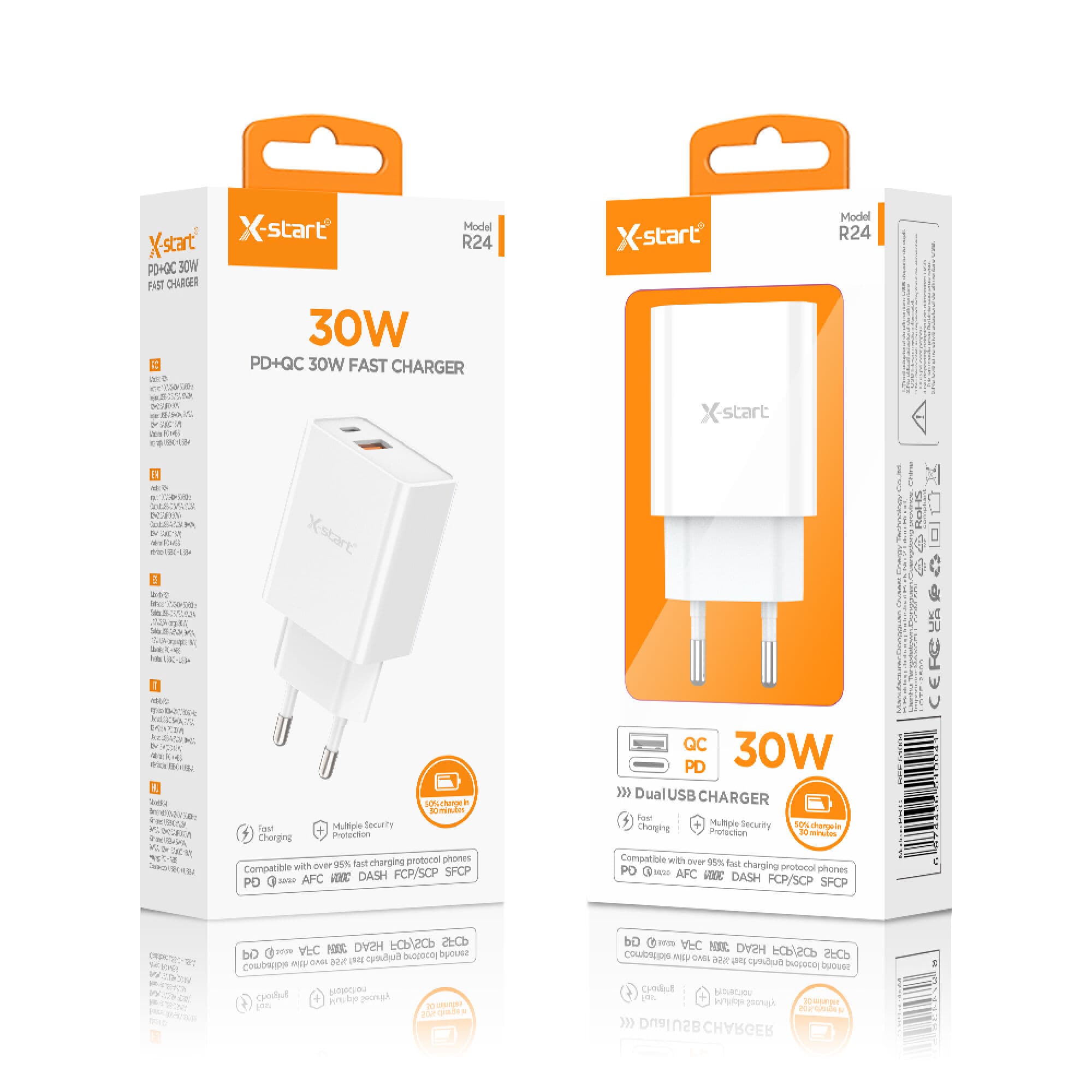 X-Start (R24) - Incarcatoare Priza, 1xUSB-A, 1xUSB-C, 30W, FastCharger, White 1