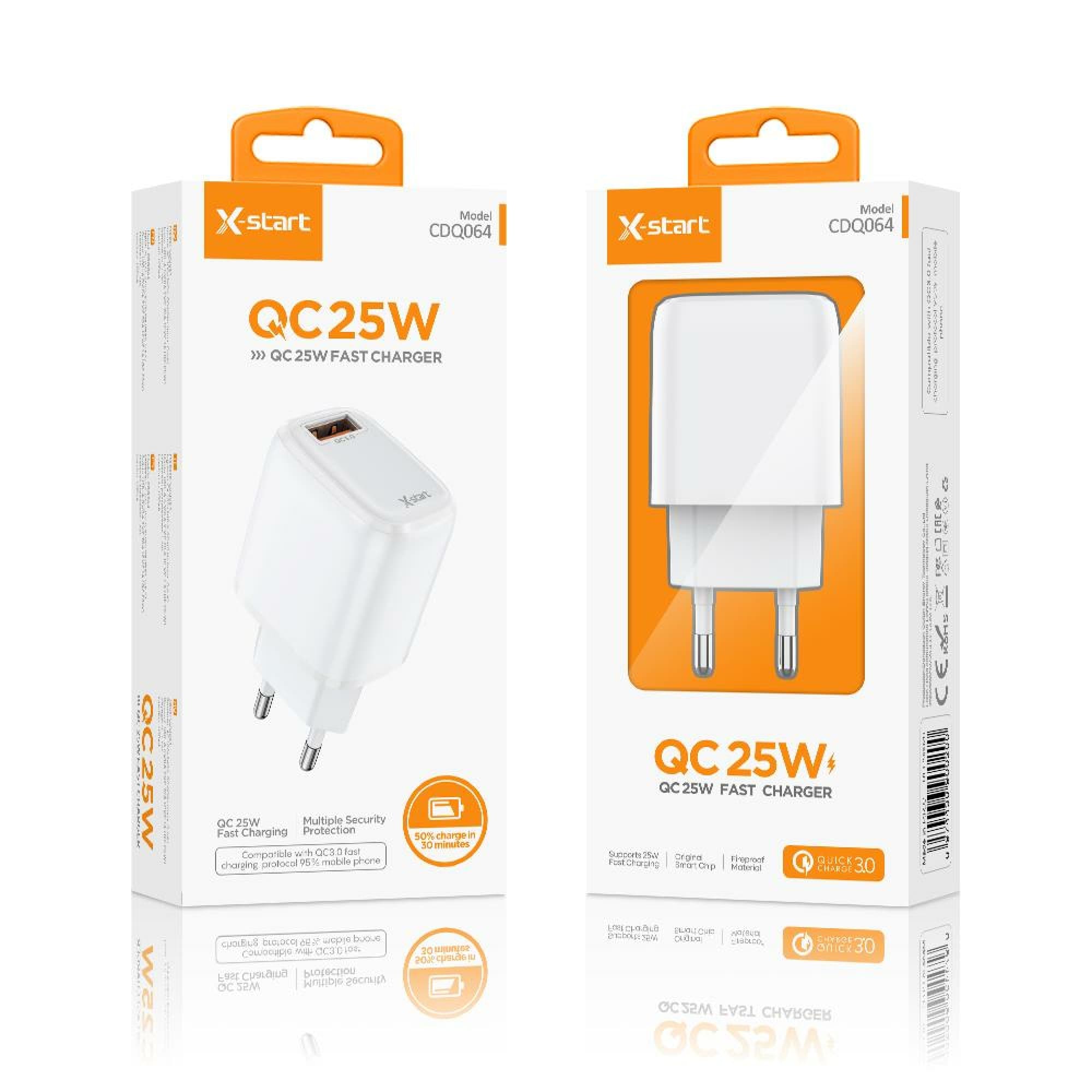 X-Start (CDQ064) - Incarcator Priza, 25W, QC3.0, 1xUSB-A, SuperFast, White 1