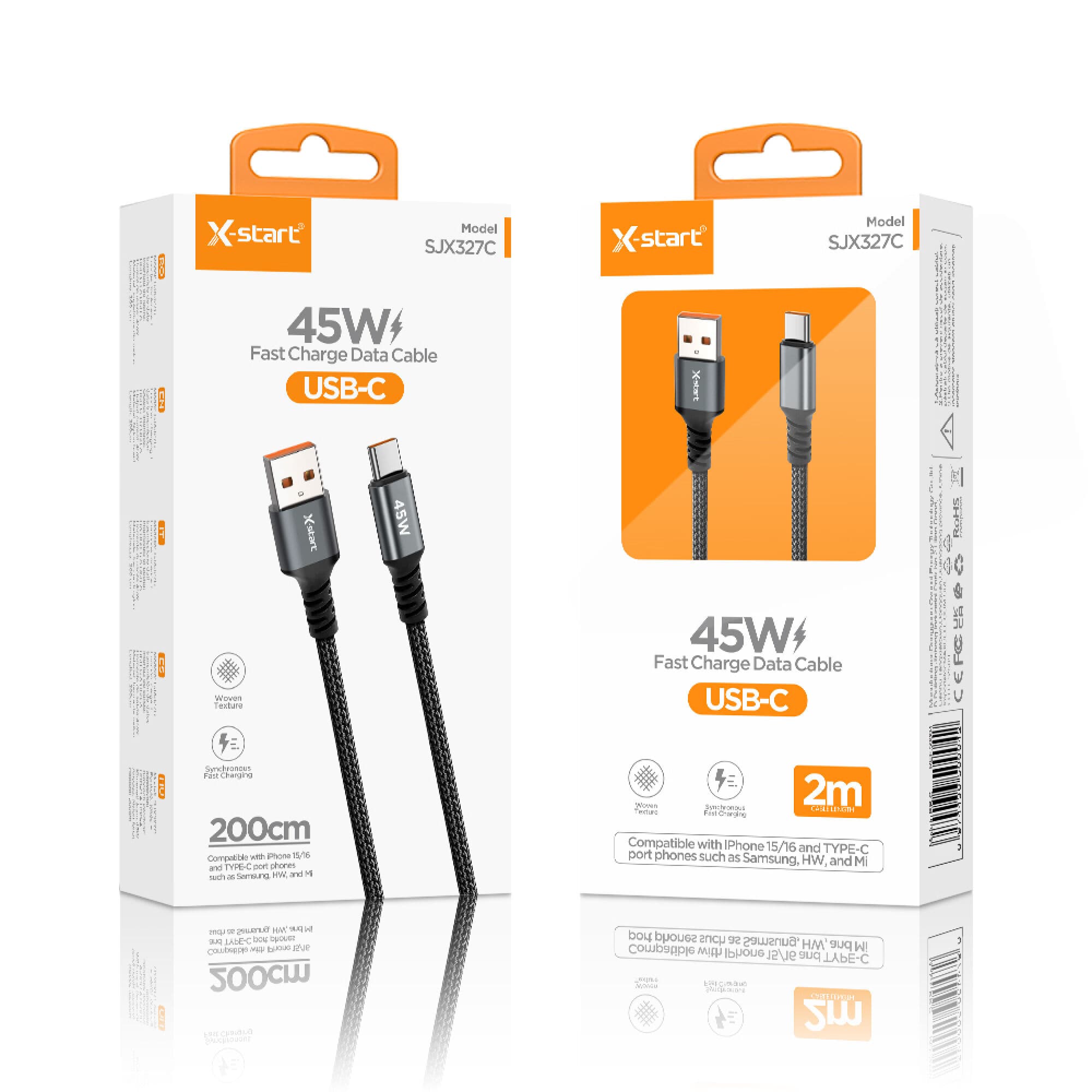 X-Start (SJX327C) - Cablu Date si Incarcare， USB-A la USB-C, 45W,2m， Black 1