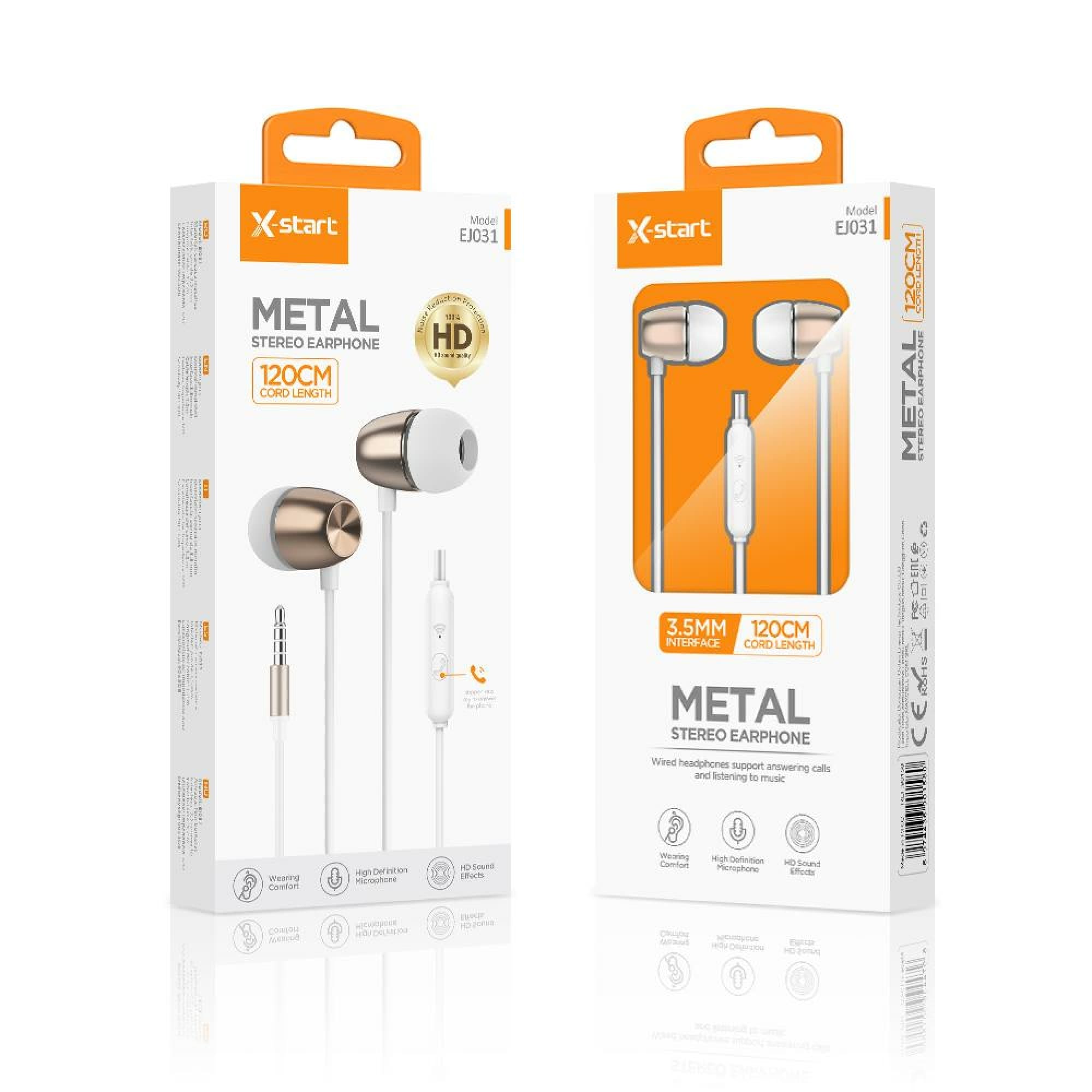 X-Start (EJ031) - Casti cu Fir, In Ear, 3.5mm, 1.2m, Mic &amp; Volume Key, Gold 1