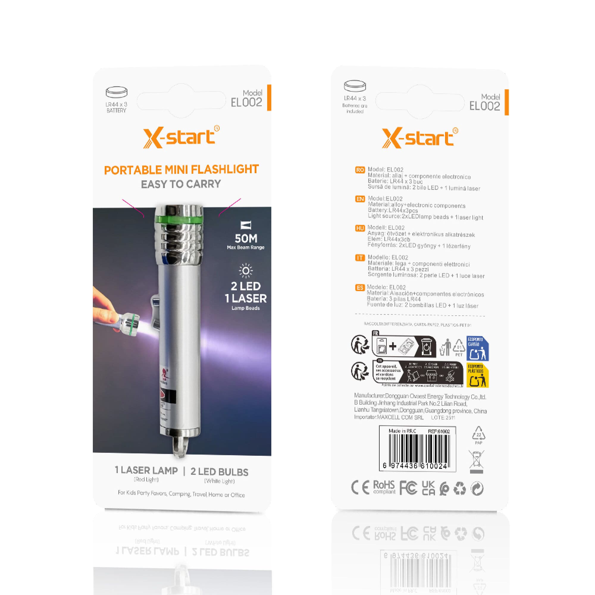 X-Start (EL002) - Lanterna LED, Zoom radius 50m, 2 Bile LED + 1 Laser Light, Silver 1