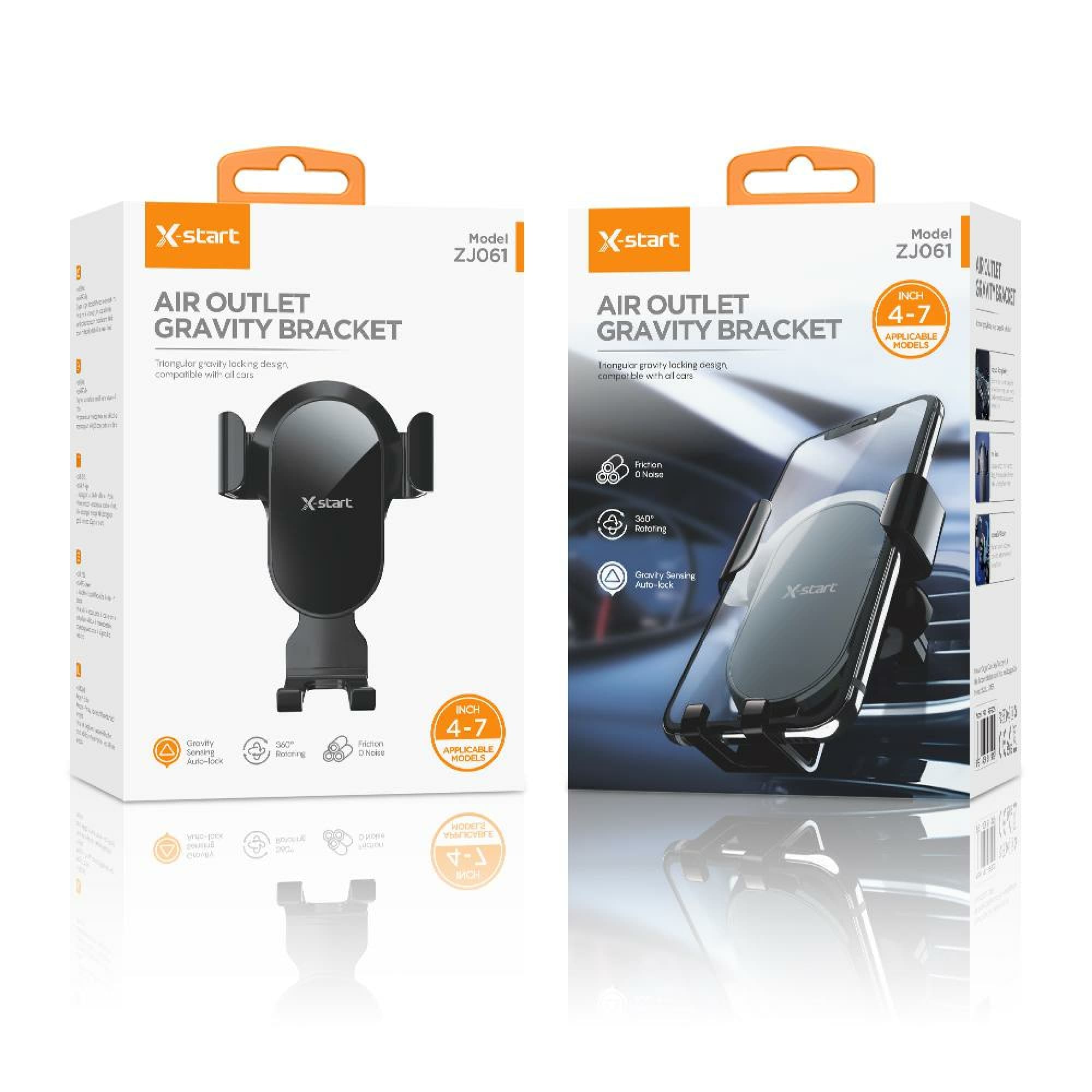 X-Start (ZJ061) - Suport Auto, montaj Ventilatie, 360°, Cleme, Metall Lock, Black 1
