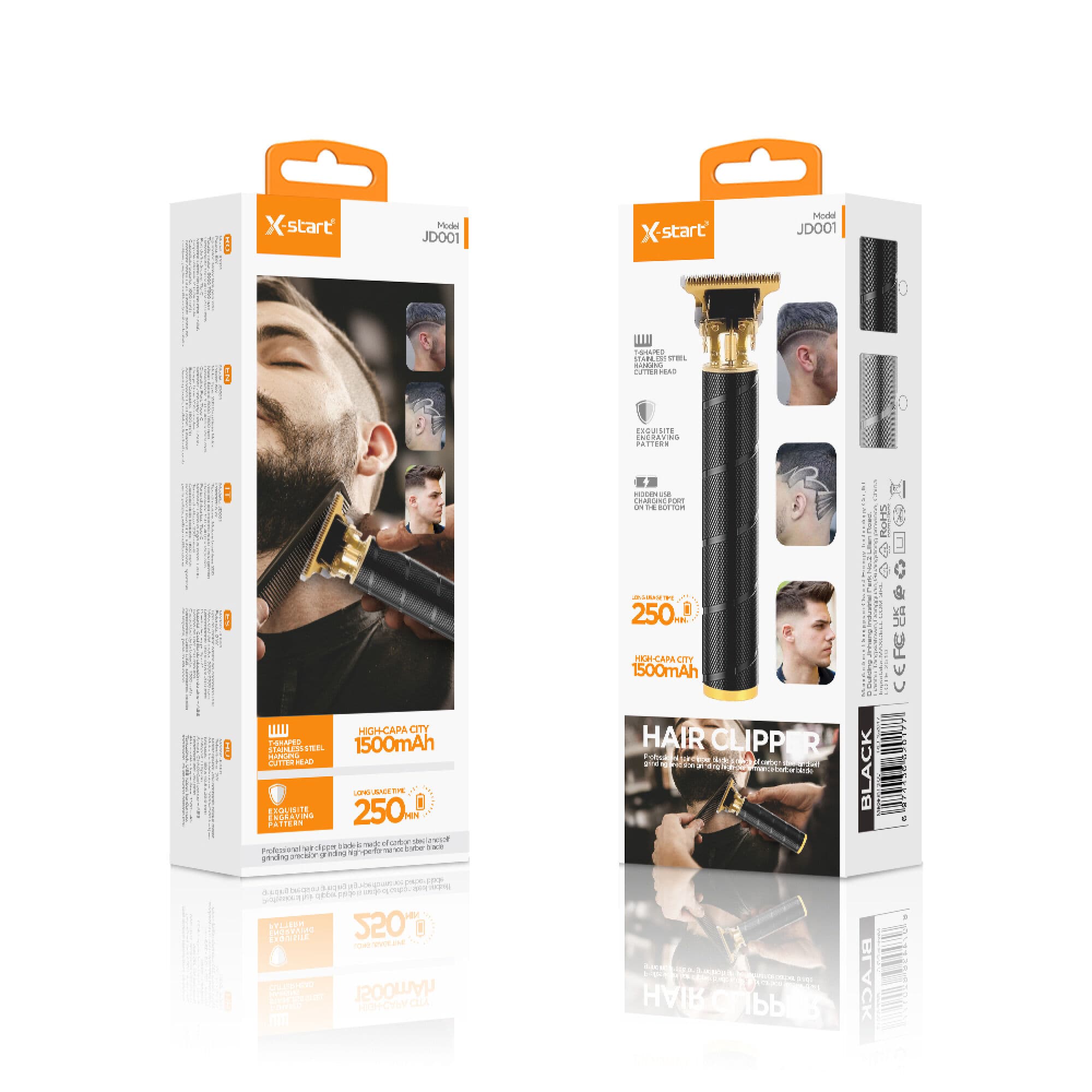 X-Start (JD001) - Aparat de tuns, Hair Clipper, Portabil, 1500mAh, 7000RPM, 2 distantiere, Black 1