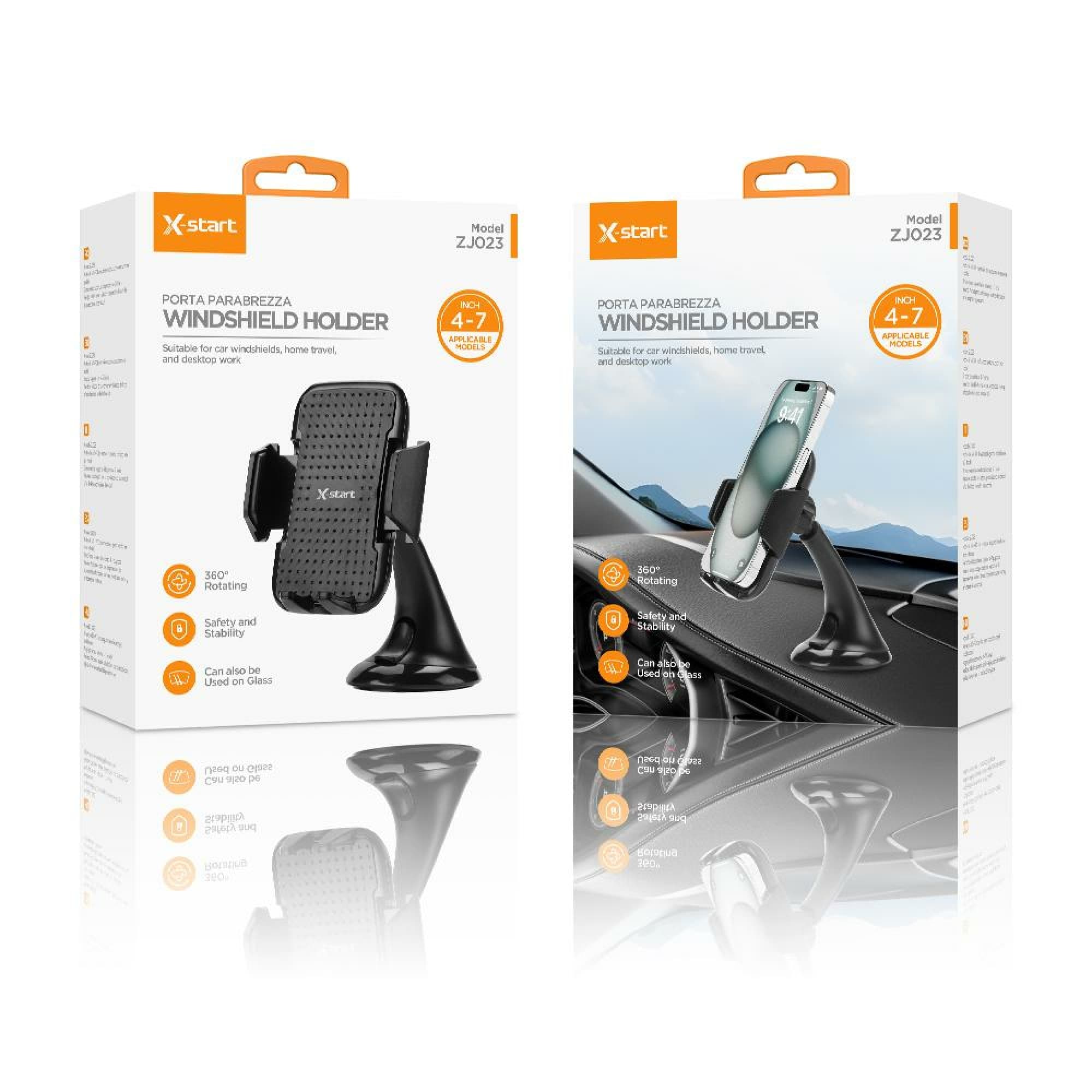 X-Start (ZJ023) - Suport Auto, montaj Bord/Parbriz, 360°, Brat Flexibil, Black 1