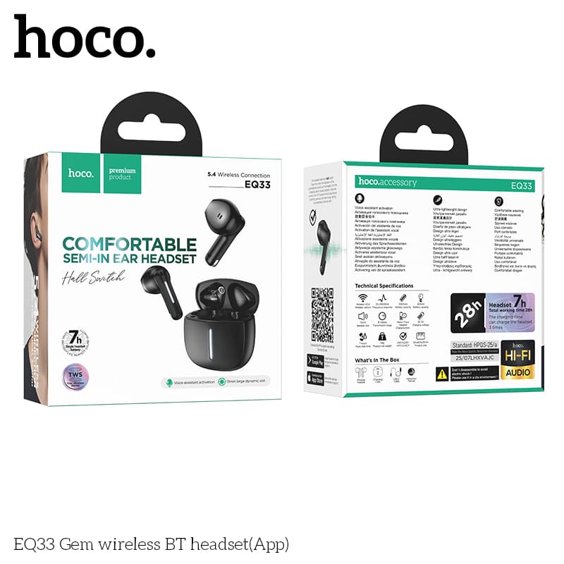 Hoco (EQ33) » Casti Wireless, BT 5.4, TWS, Multifunction, 40/300mAh, 7h | Black 1