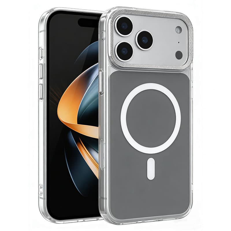 Husa MagShield » iPhone 17 Pro, Magnetica, Butoane metalice, Clear Frame, Grey 1