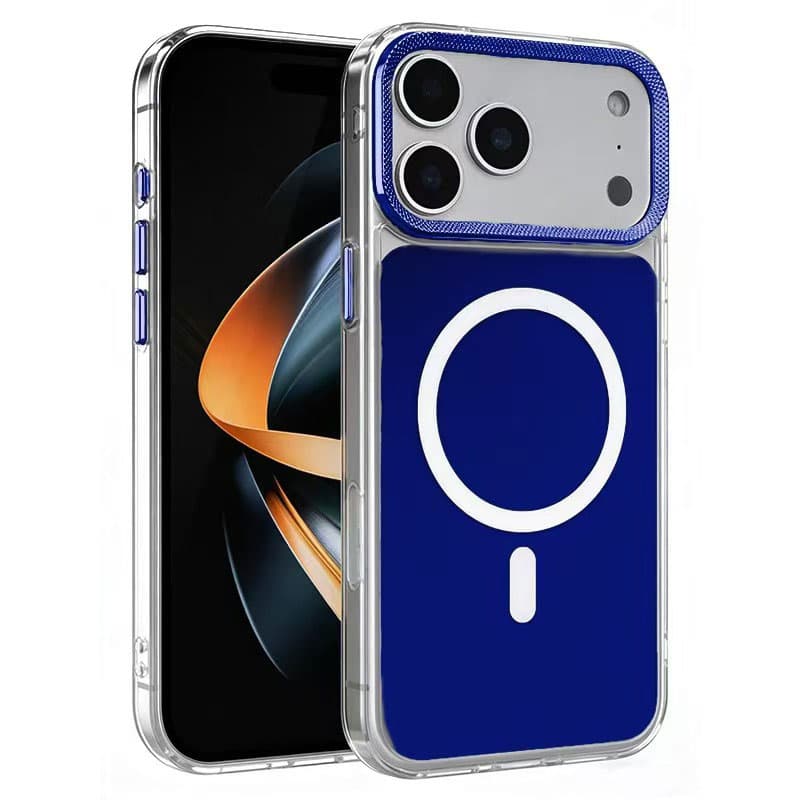 Husa MagShield » iPhone 17, Magnetica, Butoane metalice, Clear Frame, Blue 1
