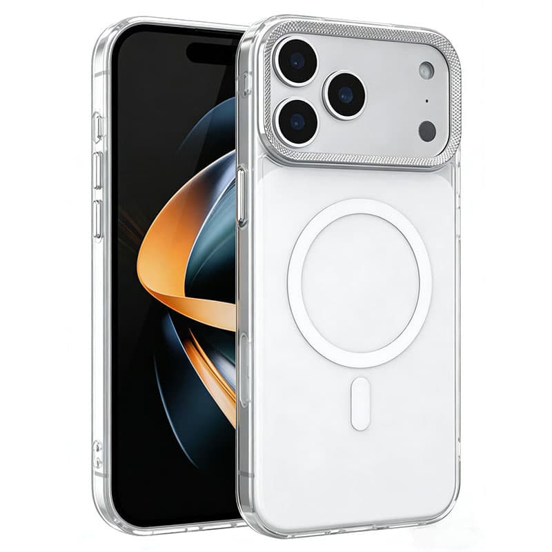 Husa MagShield » iPhone 17 Pro, Magnetica, Butoane metalice, Clear Frame, White 1