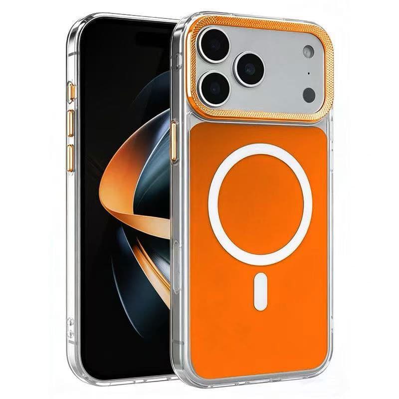 Husa MagShield » iPhone 17 Pro, Magnetica, Butoane metalice, Clear Frame, Orange 1