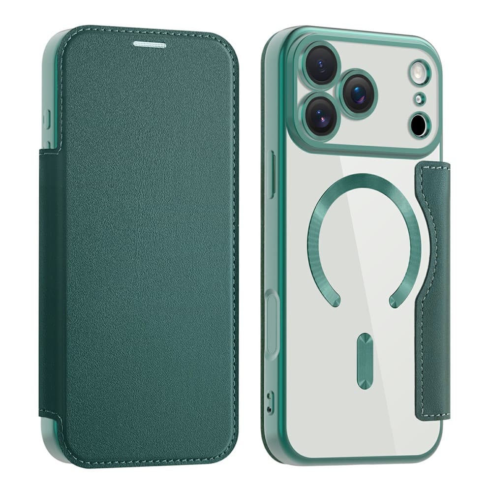 Husa MagFlip » iPhone 17 Pro Max, Magnet, RFID protect, Leather, Chrome Edge, Green 1