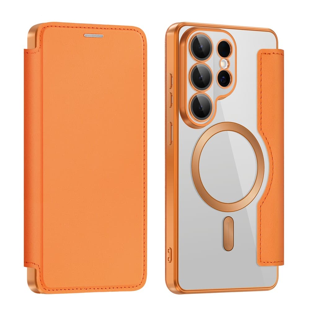 Husa MagFlip » Samsung S26 Ultra, Magnet, RFID protect, Leather, Chrome Edge, Orange 1