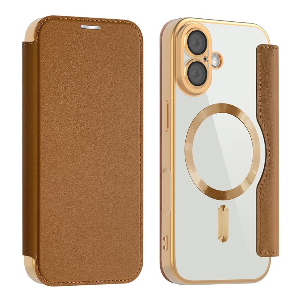 Husa MagFlip » iPhone 17, Magnet, RFID protect, Leather, Chrome Edge, Gold 1