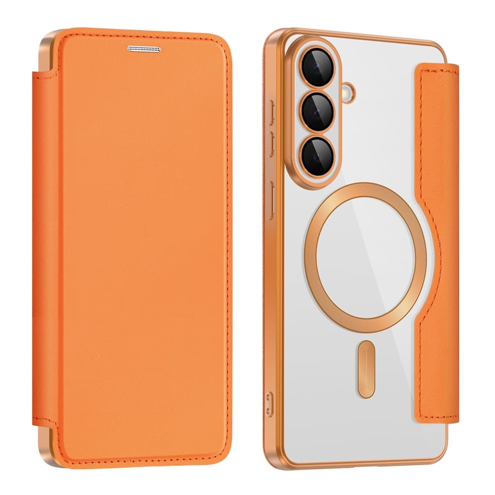 Husa MagFlip » Samsung S26 Plus, Magnet, RFID protect, Leather, Chrome Edge, Orange 1