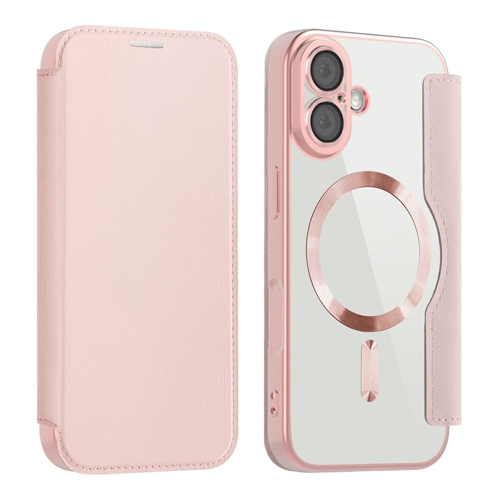 Husa MagFlip » iPhone 17, Magnet, RFID protect, Leather, Chrome Edge, Pink 1