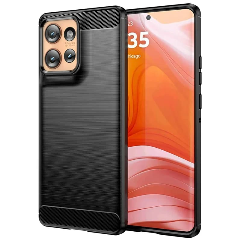 Husa Motorola Edge 50 Neo, Carbon Stripe, TPU flexibil 2 mm, Black