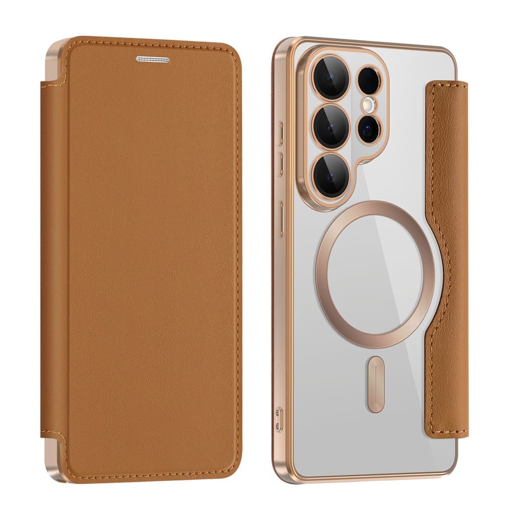 Husa MagFlip » Samsung S26 Ultra, Magnet, RFID protect, Leather, Chrome Edge, Gold 1