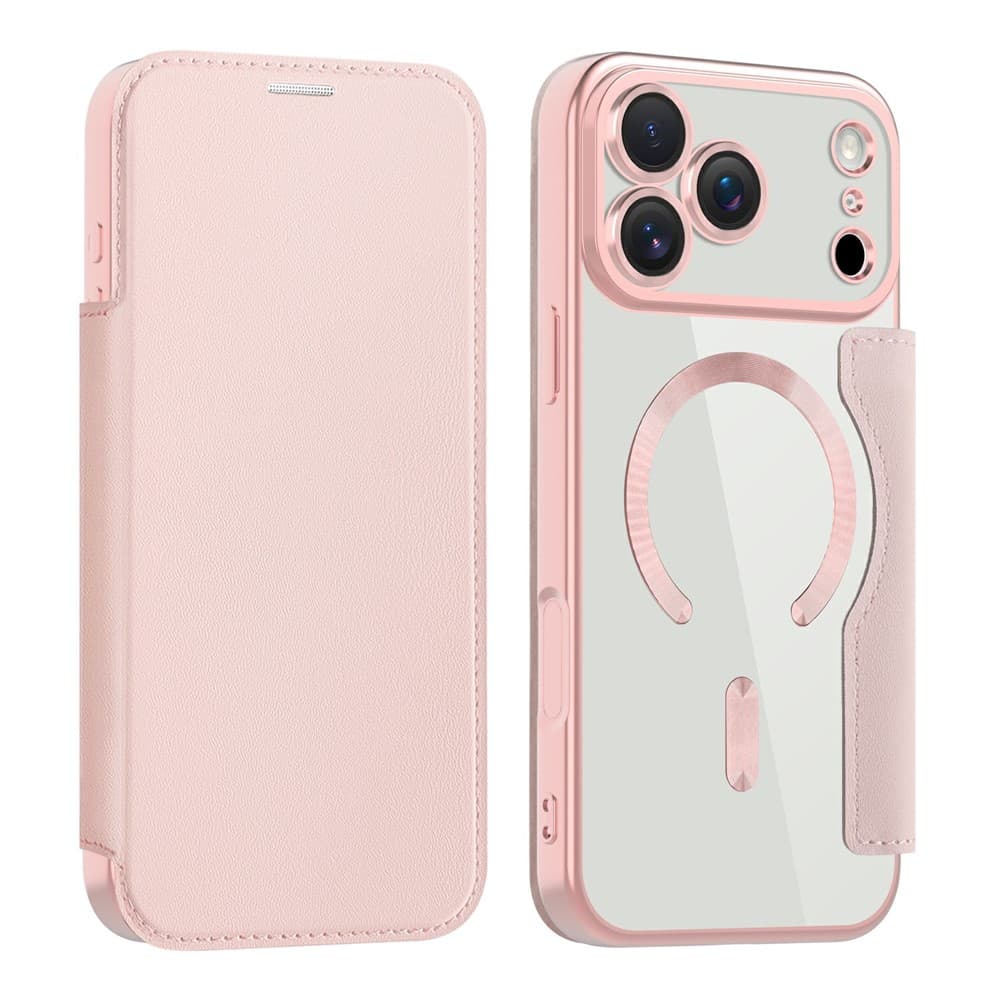 Husa MagFlip » iPhone 17 Pro Max, Magnet, RFID protect, Leather, Chrome Edge, Pink 1