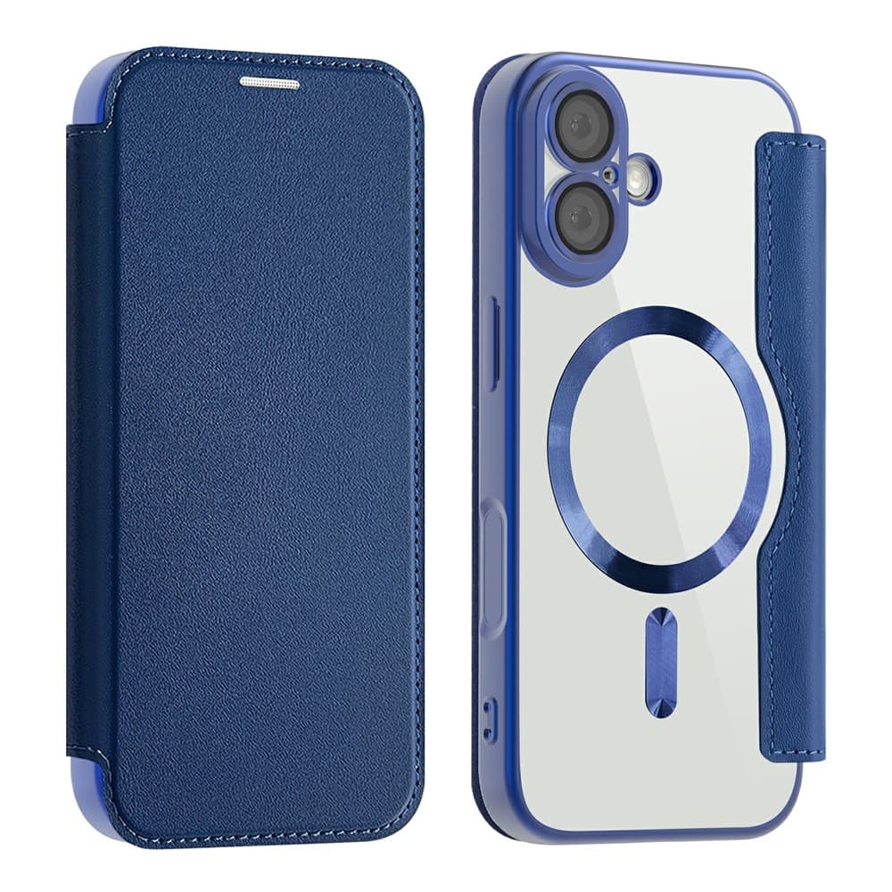 Husa MagFlip » iPhone 17, Magnet, RFID protect, Leather, Chrome Edge, Navy Blue 1