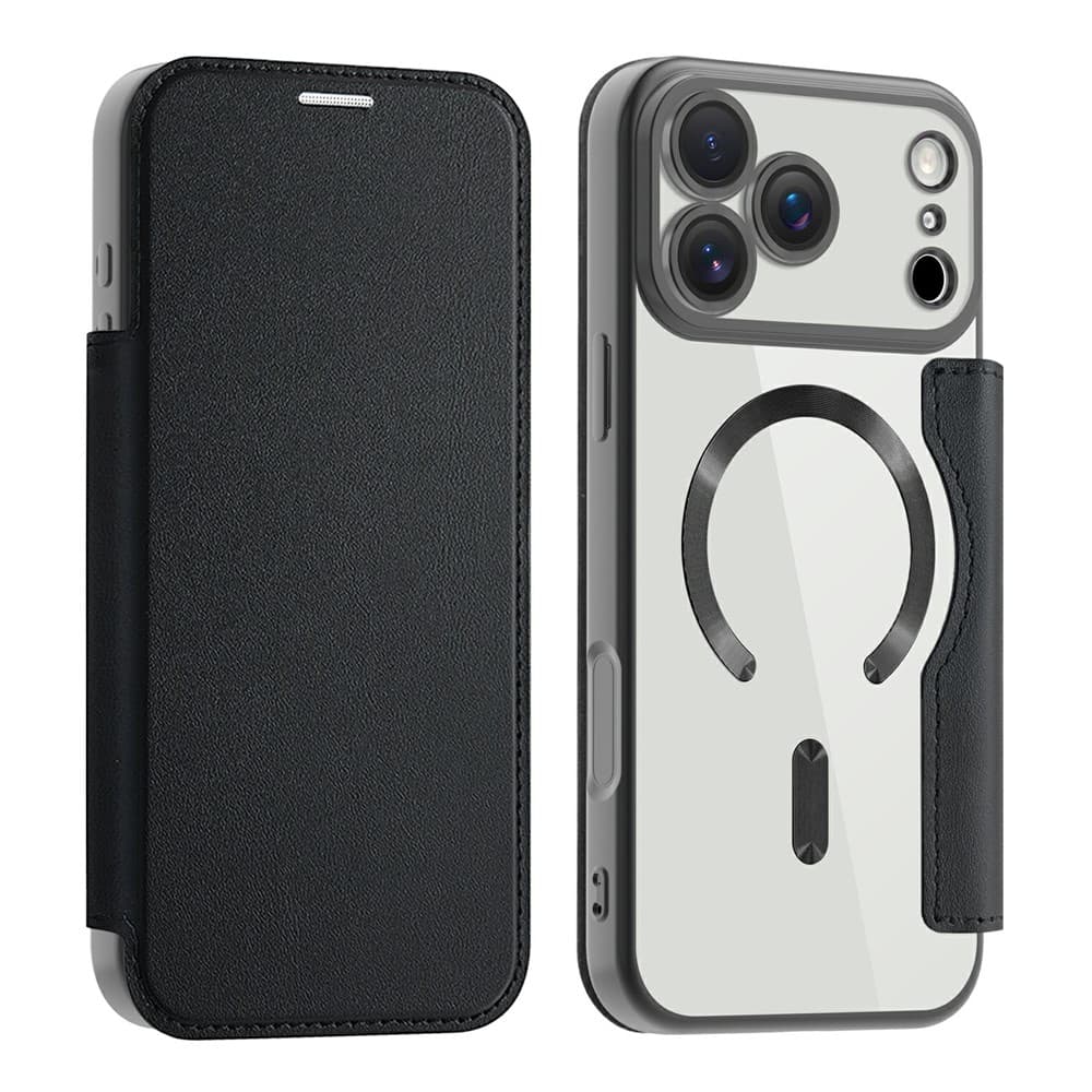 Husa MagFlip » iPhone 17 Pro, Magnet, RFID protect, Leather, Chrome Edge, Black 1