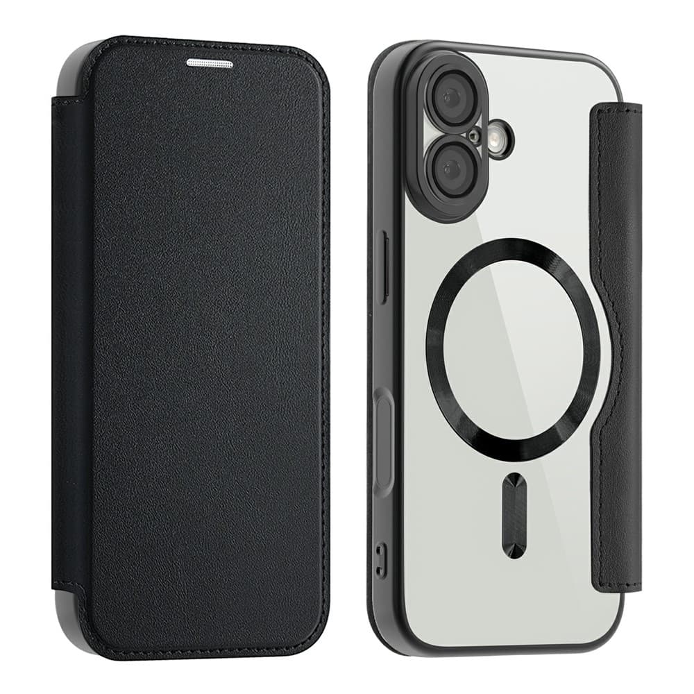 Husa MagFlip » iPhone 17, Magnet, RFID protect, Leather, Chrome Edge, Black 1