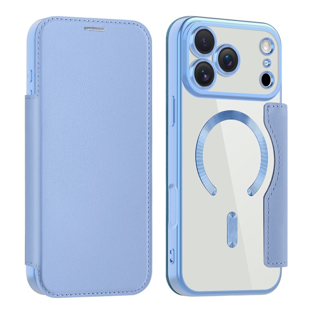 Husa MagFlip » iPhone 17 Pro, Magnet, RFID protect, Leather, Chrome Edge, Sky Blue 1