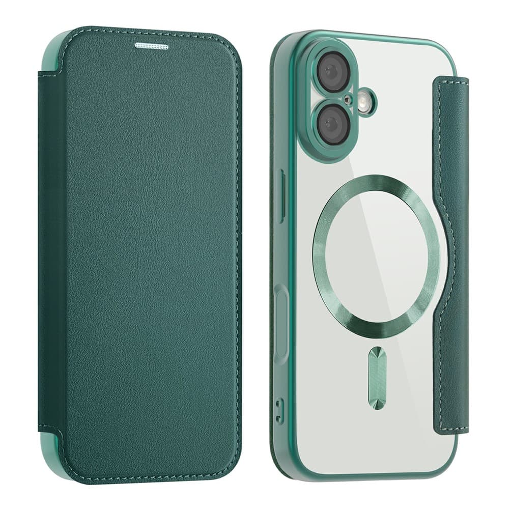 Husa MagFlip » iPhone 17, Magnet, RFID protect, Leather, Chrome Edge, Green 1