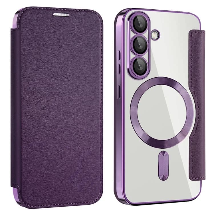Husa MagFlip » Samsung S25, Magnet, RFID protect, Leather, Chrome Edge, Purple 1