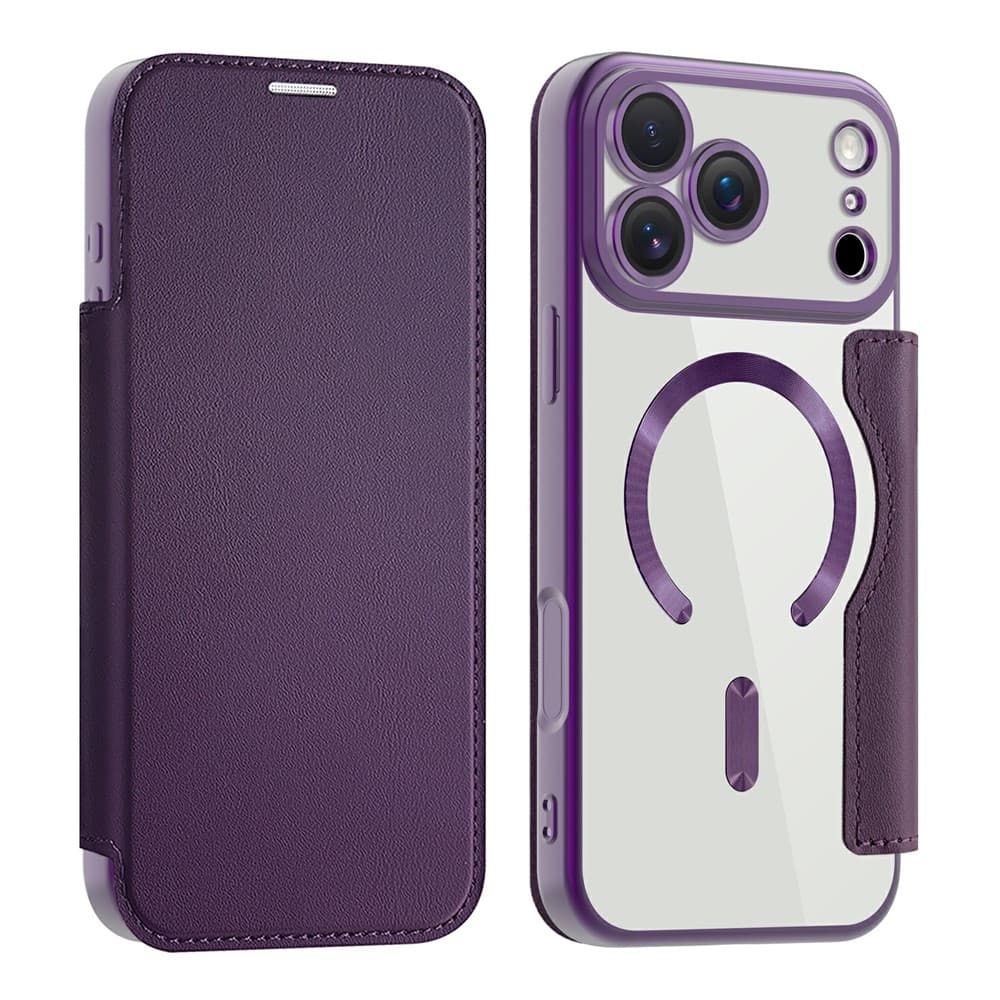 Husa MagFlip » iPhone 17 Pro, Magnet, RFID protect, Leather, Chrome Edge, Purple 1
