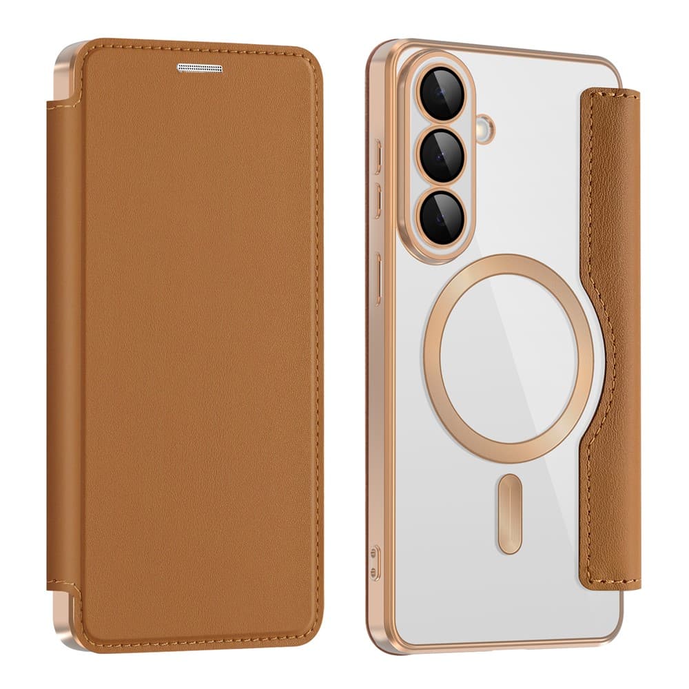 Husa MagFlip » Samsung S26 Plus, Magnet, RFID protect, Leather, Chrome Edge, Gold 1