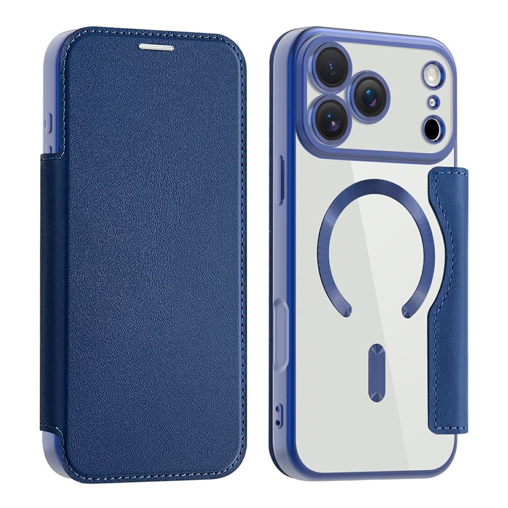 Husa MagFlip » iPhone 17 Pro, Magnet, RFID protect, Leather, Chrome Edge, Navy Blue 1