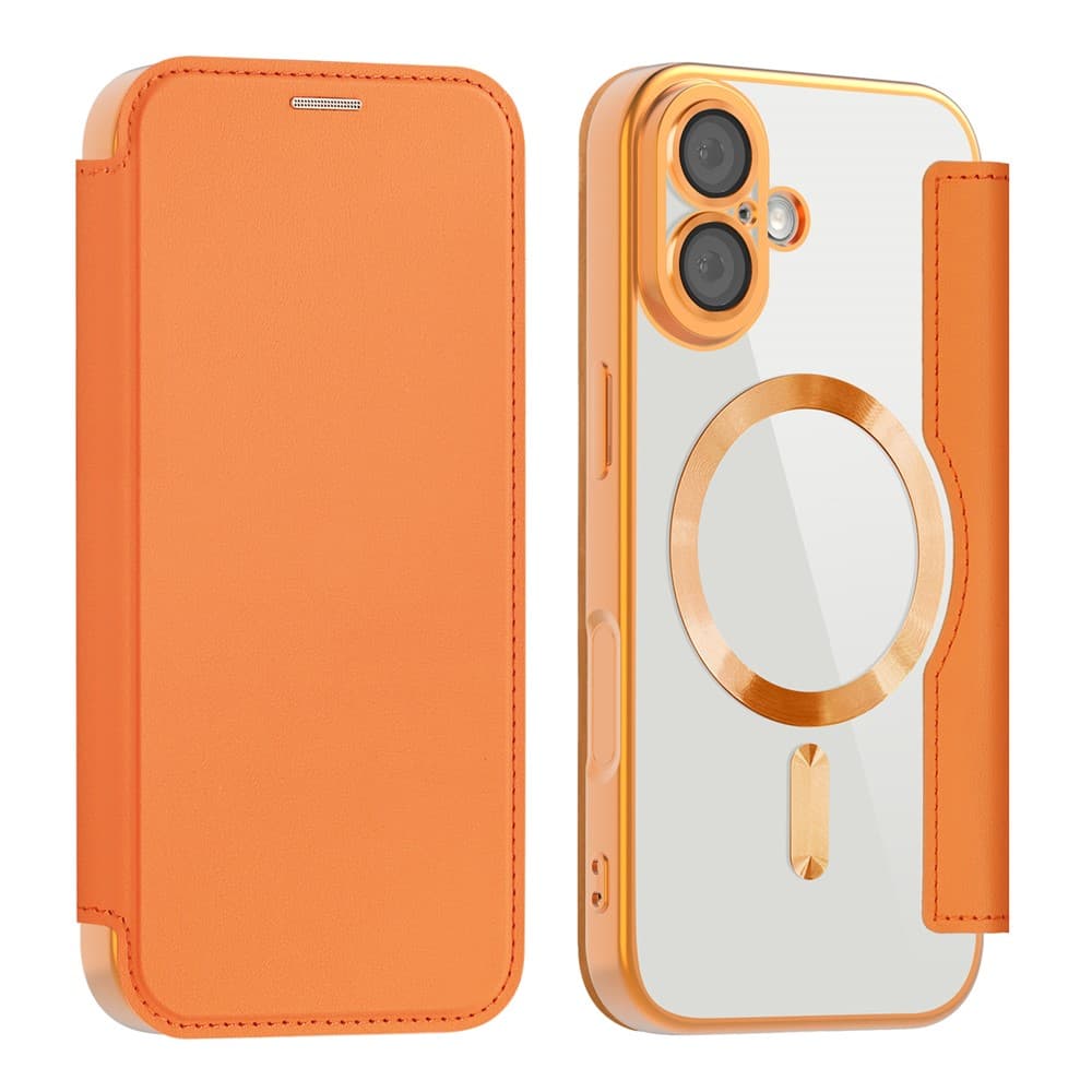 Husa MagFlip » iPhone 17, Magnet, RFID protect, Leather, Chrome Edge, Orange 1