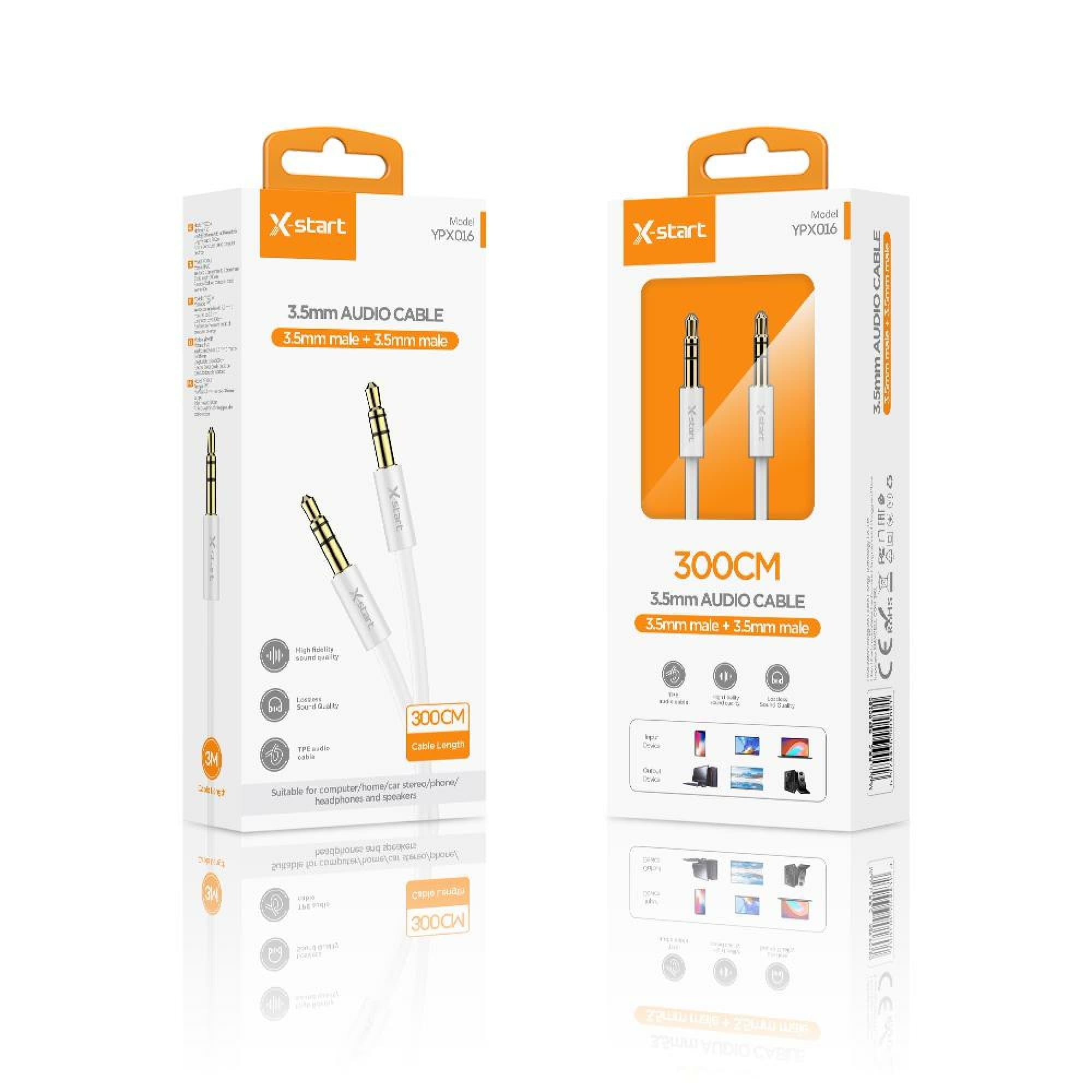 X-Start (YPX016) - Cablu Audio, Jack 3.5mm (M) la Jack 3.5mm (F), 3m, White 1